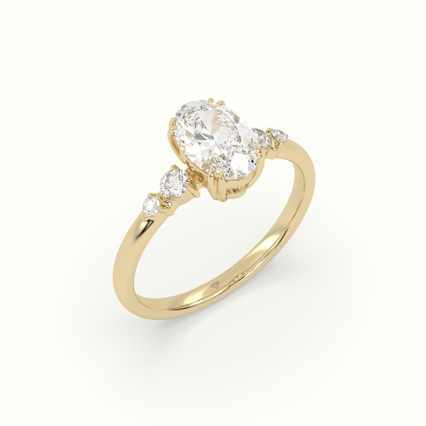 10K Yellow Gold Oval Cut Diamond Sidestone Engagement Ring