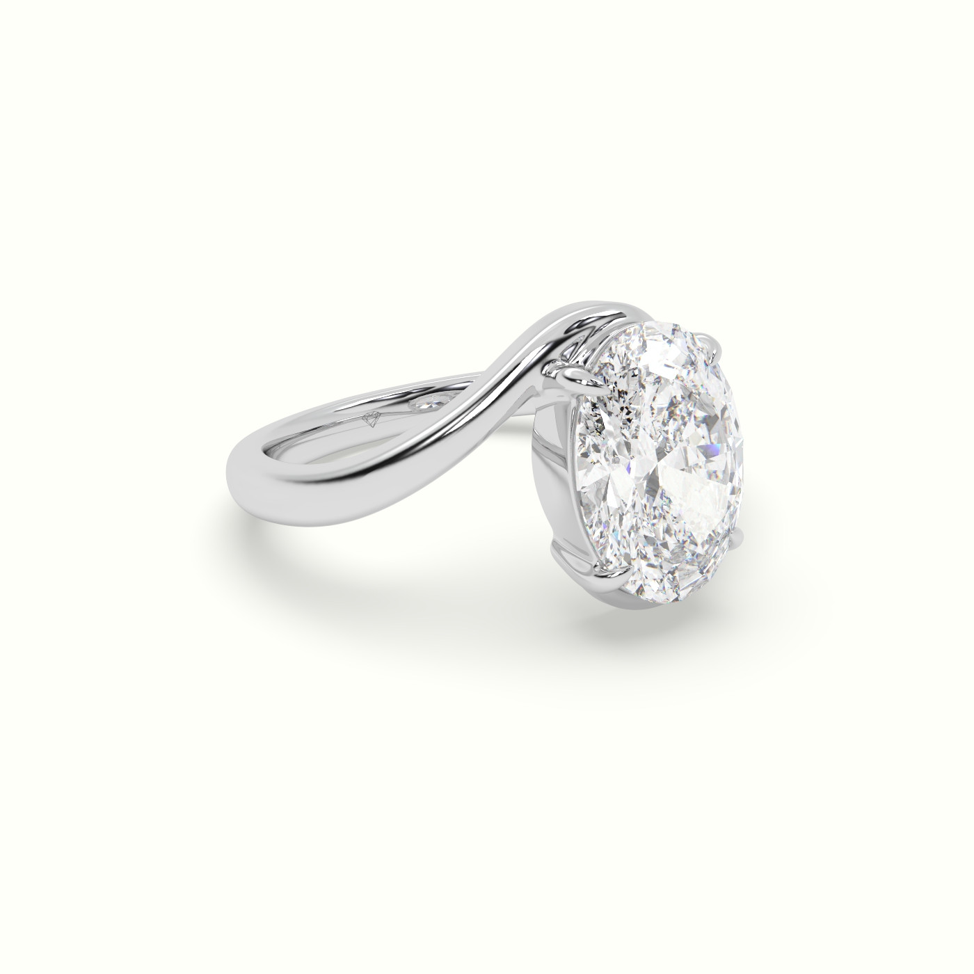 18K White Gold Oval Solitaire Engagement Ring