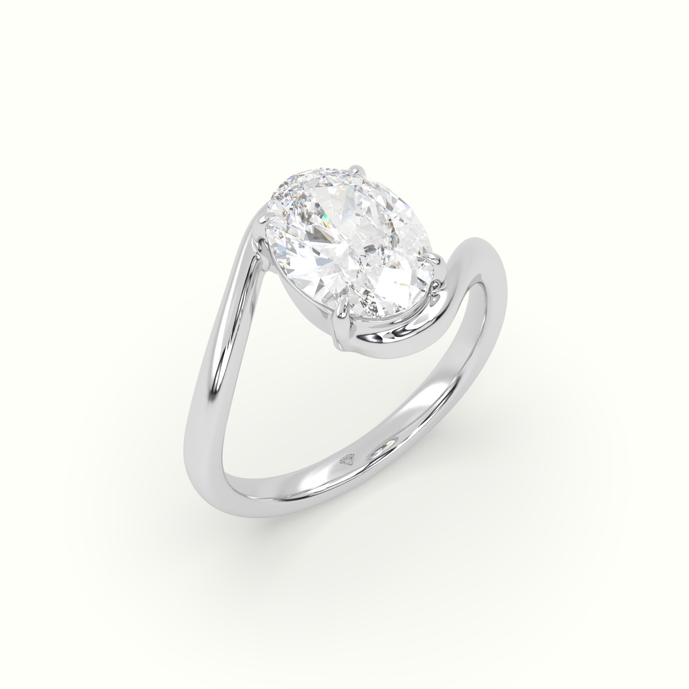 18K White Gold Oval Solitaire Engagement Ring