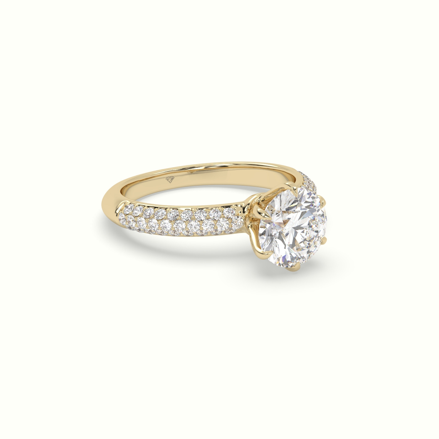 18K Yellow Gold Round Cut Pave Engagement Ring