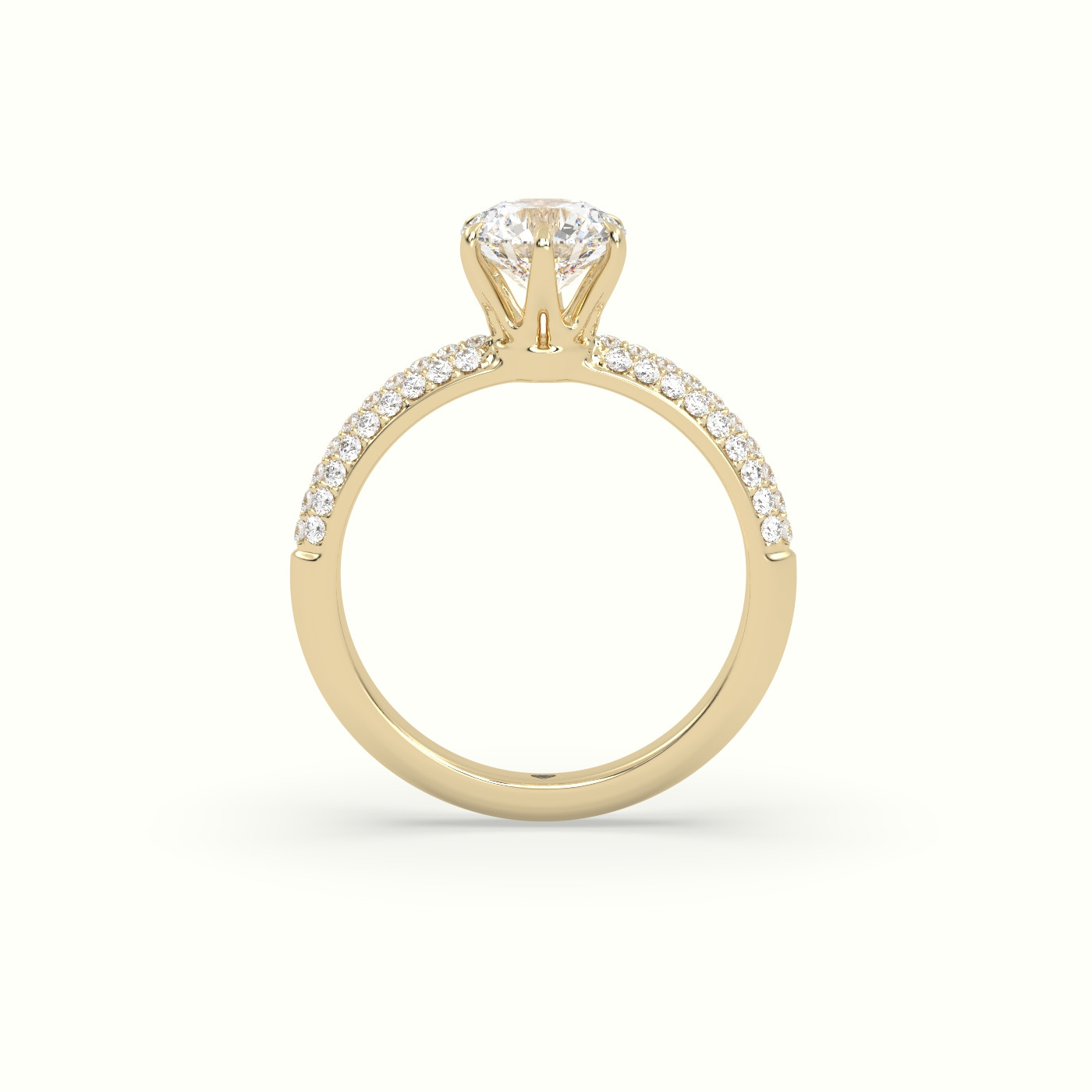 18K Yellow Gold Round Cut Pave Engagement Ring