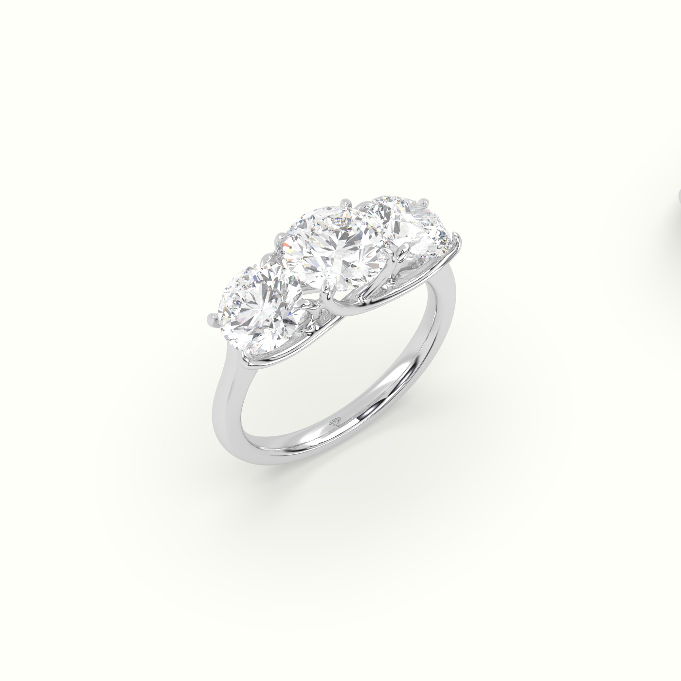 18K White Gold Round Cut Trilogy Engagement Ring