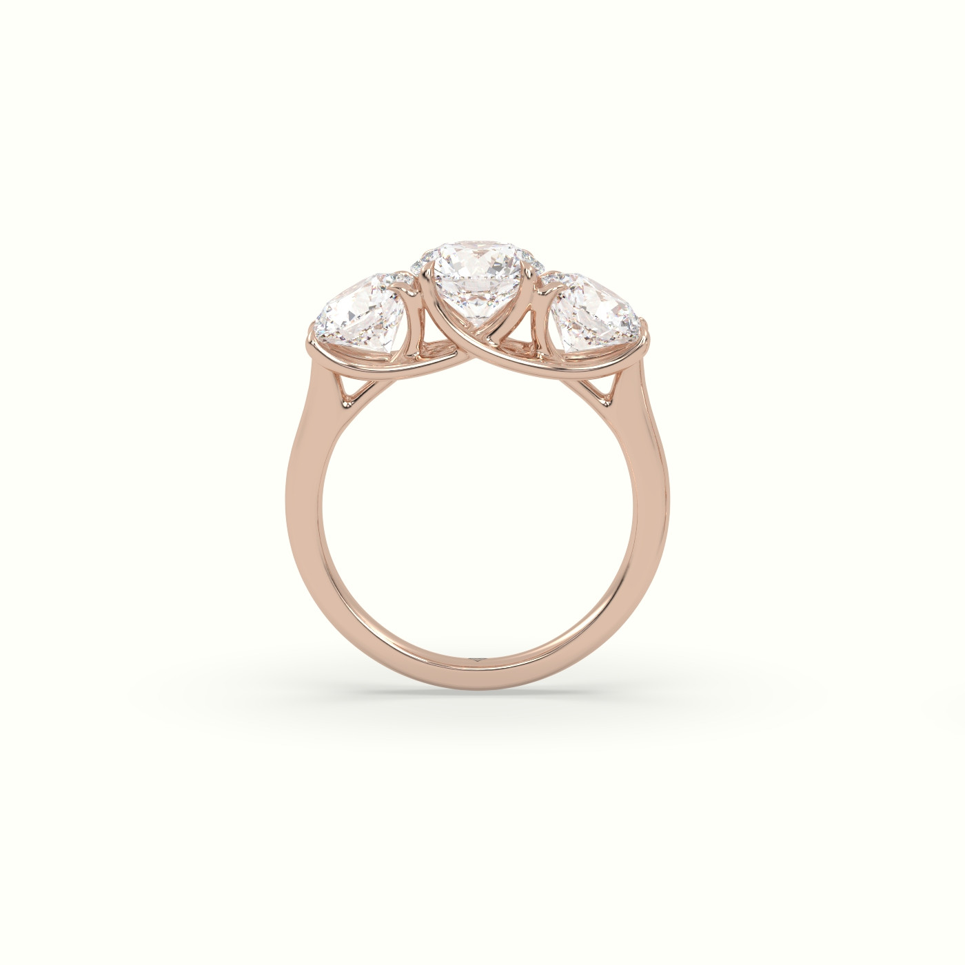 18K Rose Gold Round Cut Trilogy Engagement Ring