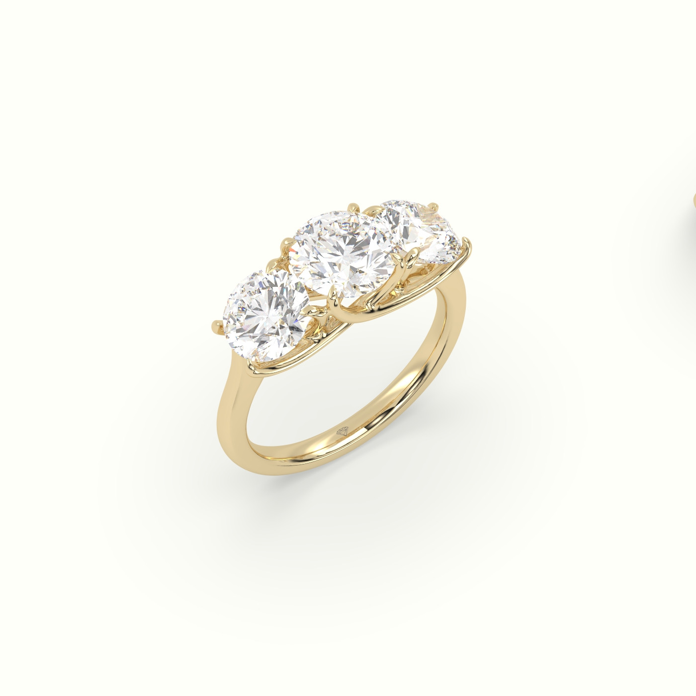 10K Yellow Gold Round Cut Trilogy Engagement Ring
