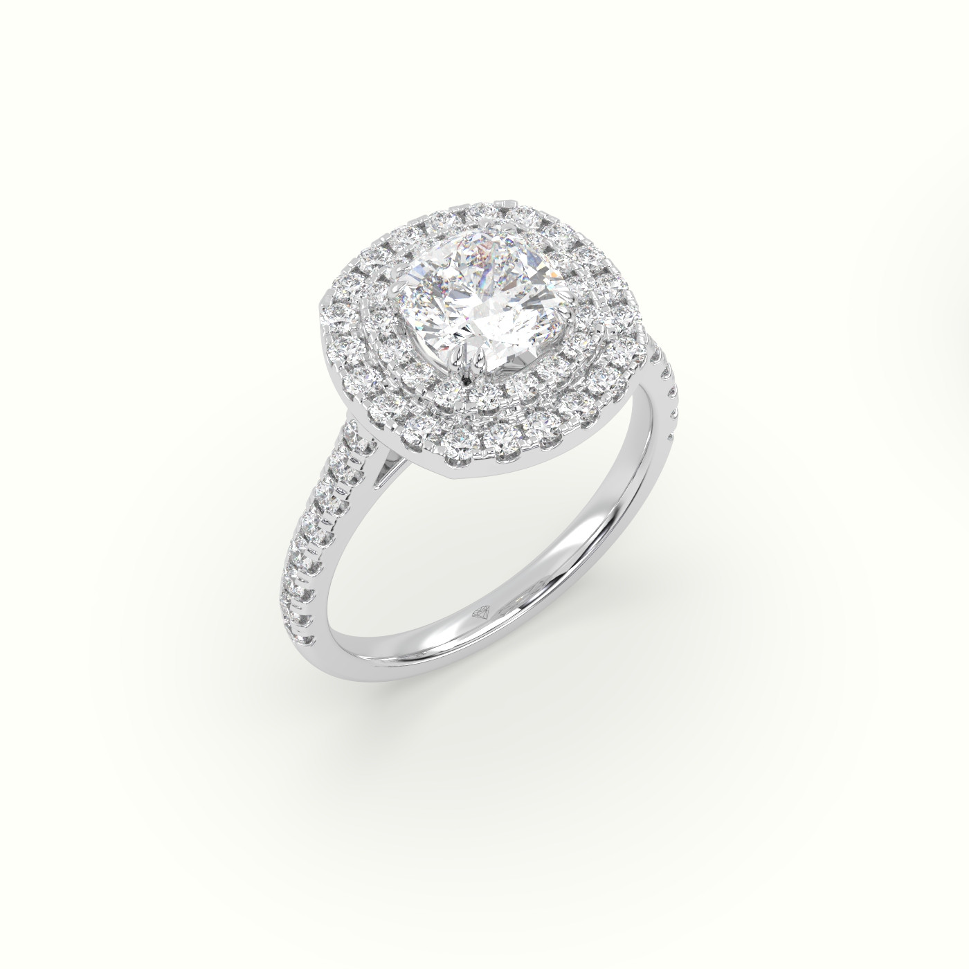 18K White Gold Cushion Cut Halo Diamond Engagement Ring