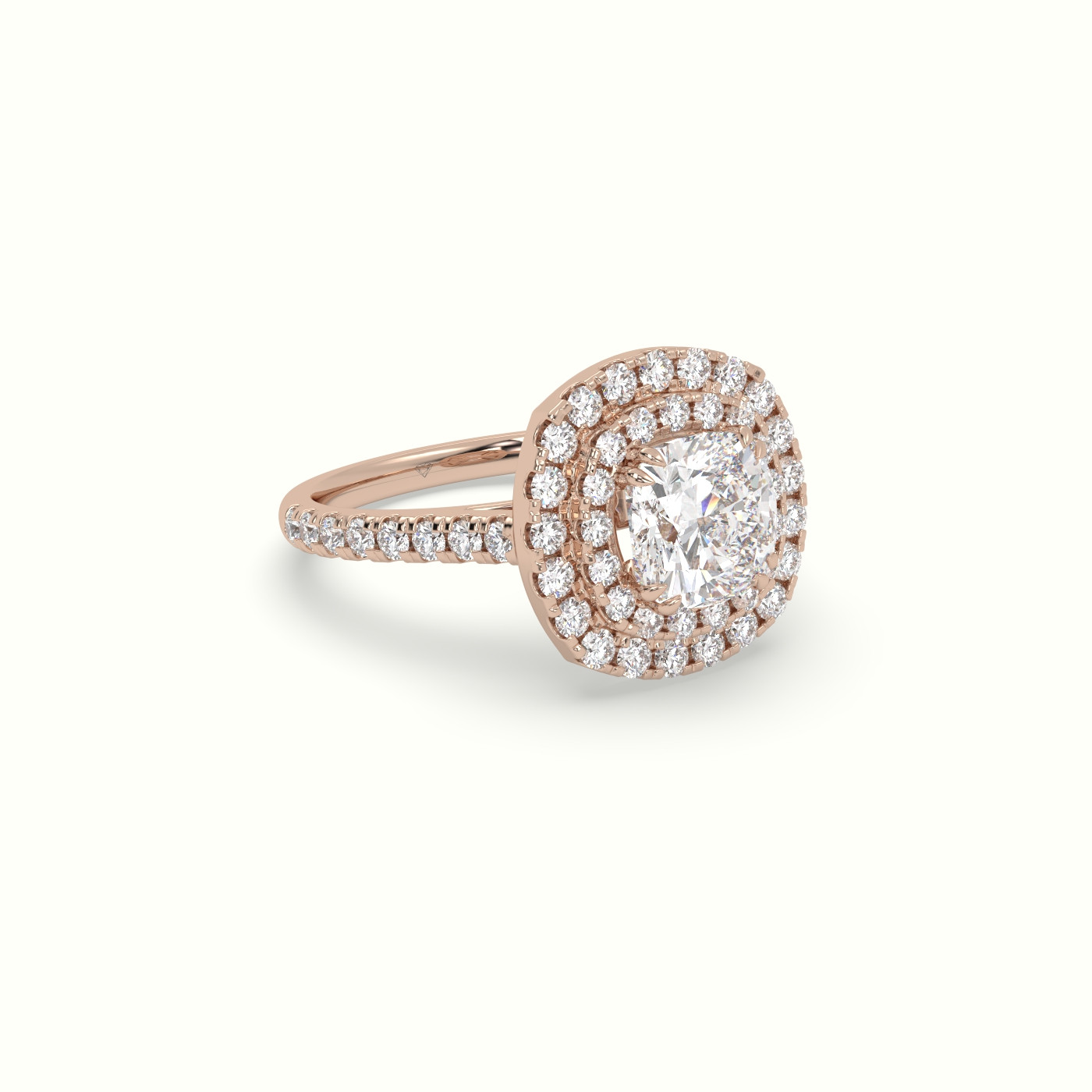 18K Rose Gold Cushion Cut Halo Diamond Engagement Ring