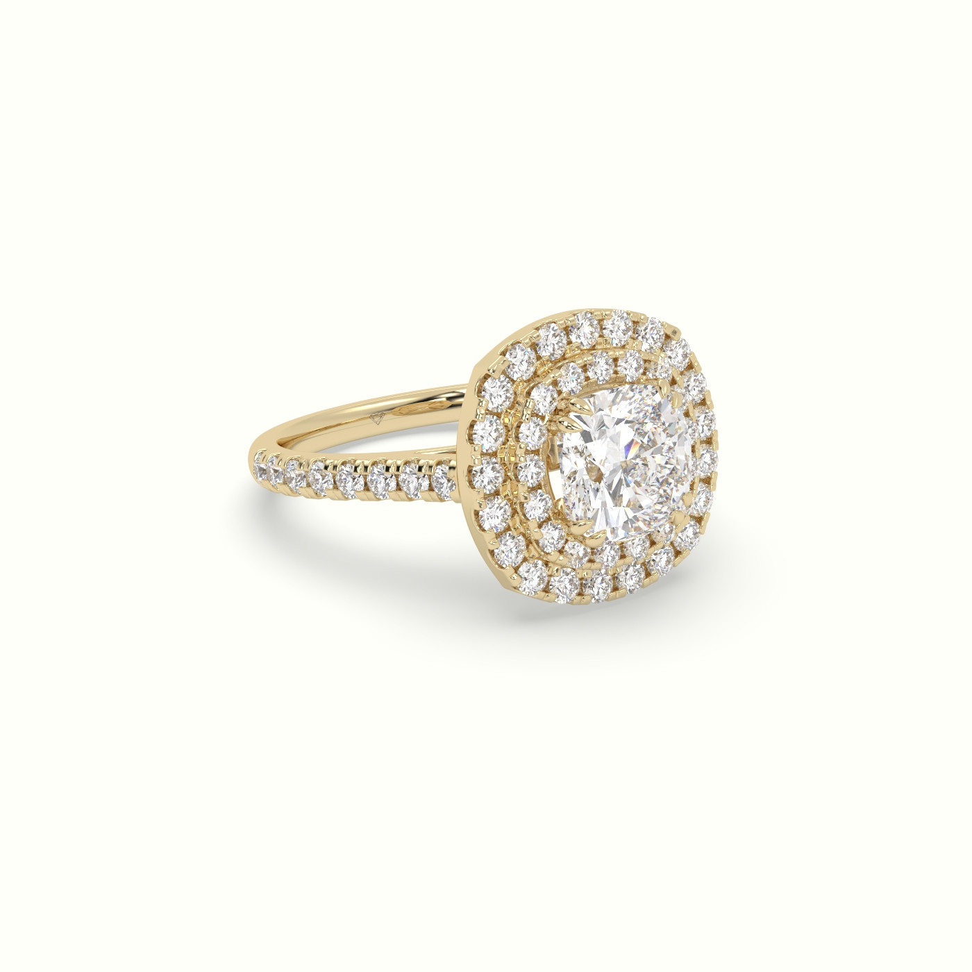 18K Yellow Gold Cushion Cut Halo Diamond Engagement Ring