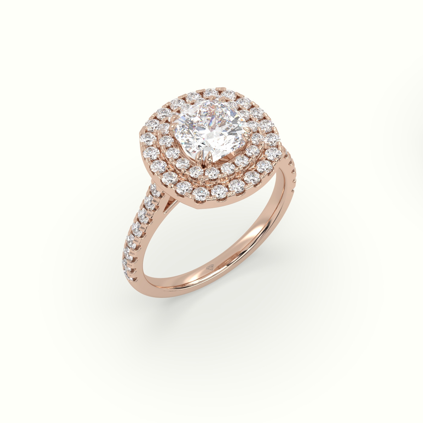 10K Rose Gold Cushion Cut Halo Diamond Engagement Ring
