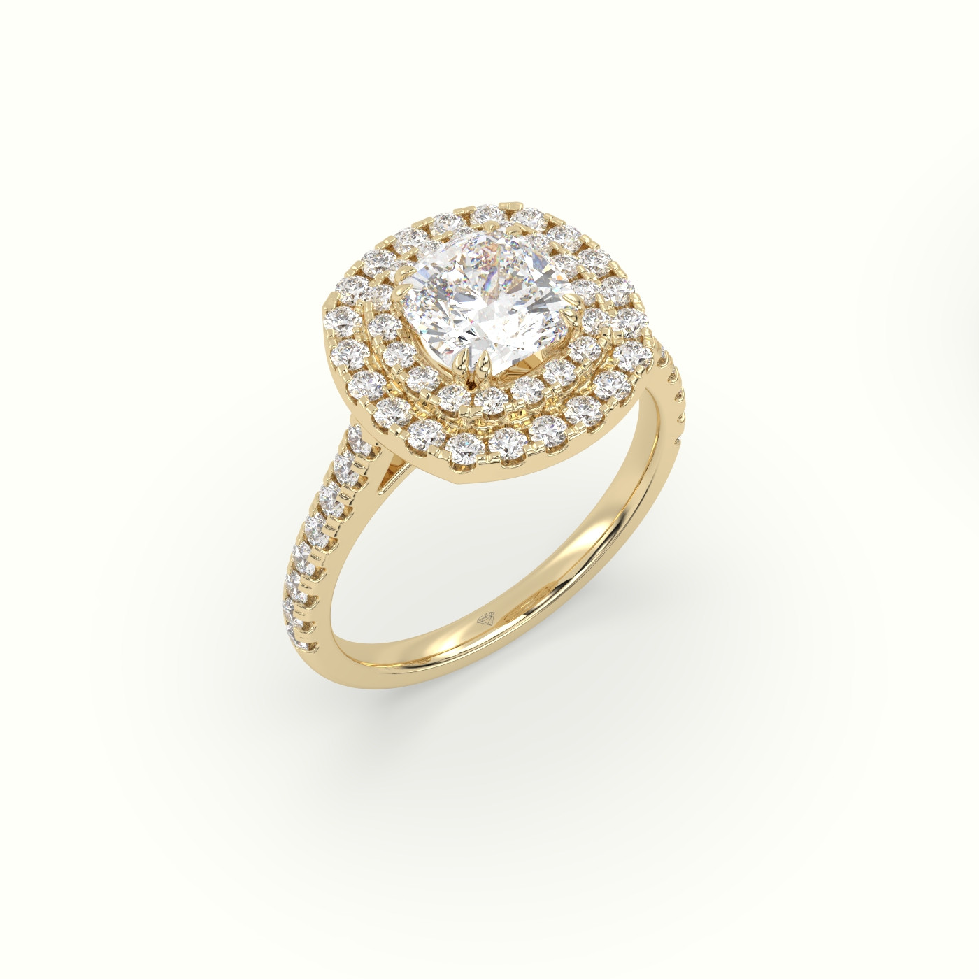 10K Yellow Gold Cushion Cut Halo Diamond Engagement Ring