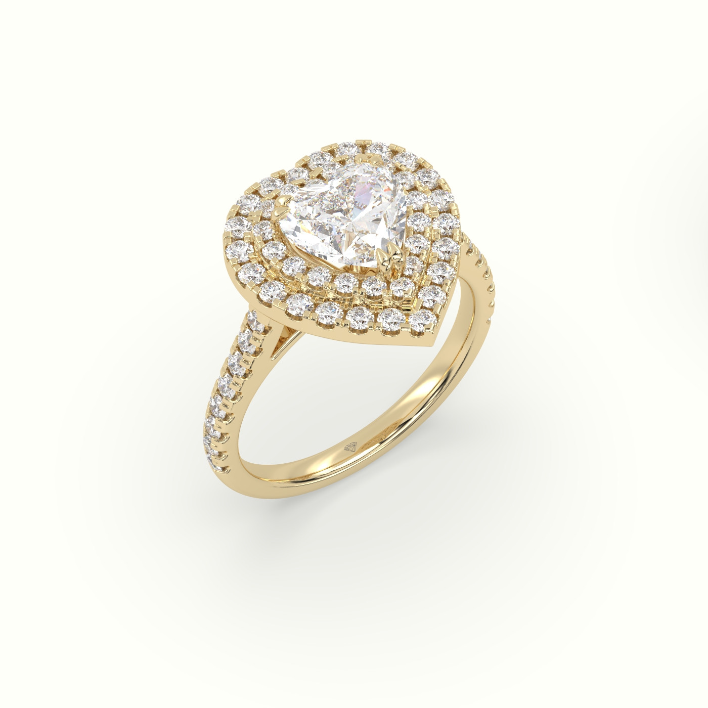 18K Yellow Gold Heart Cut Halo Diamond Engagement Ring