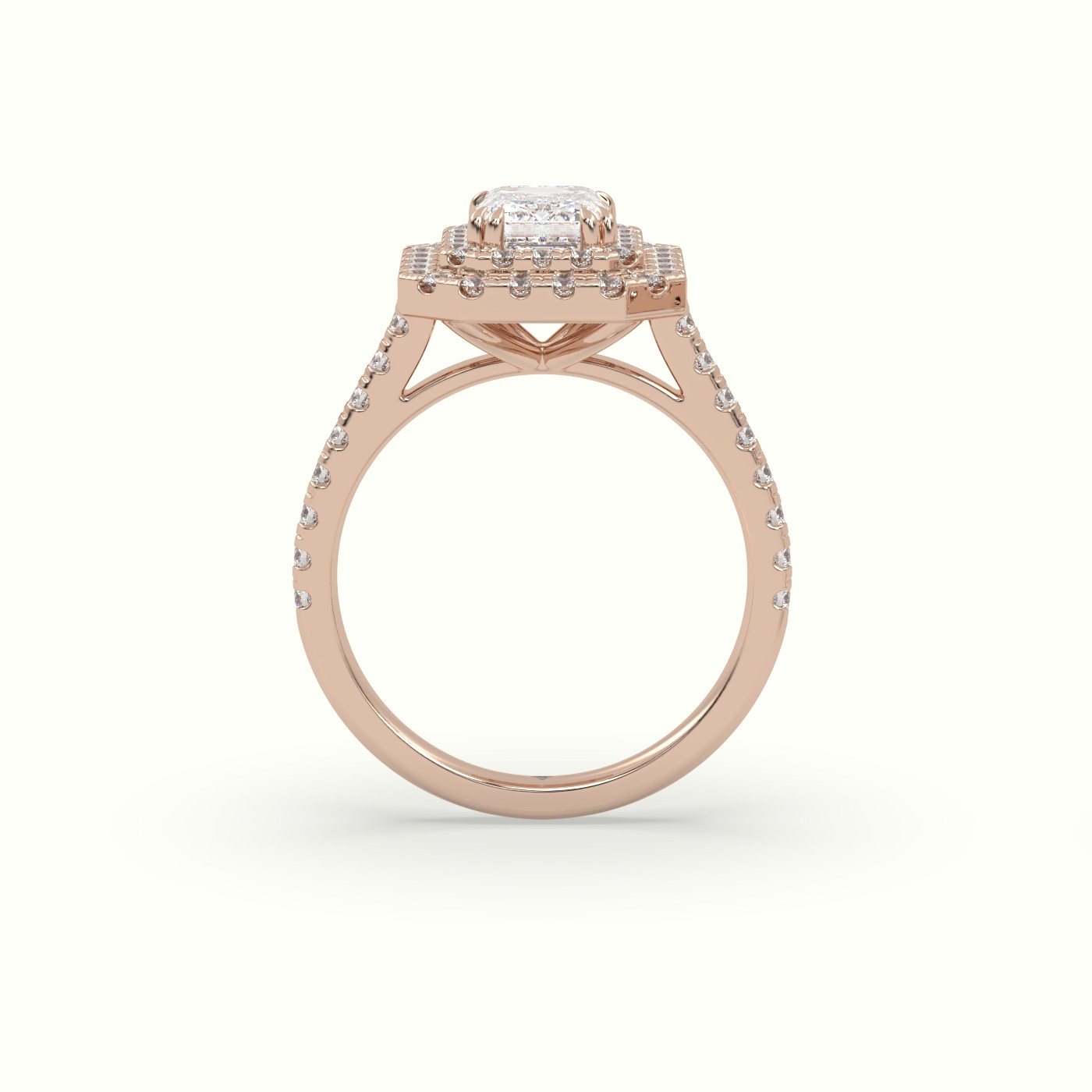 18K Rose Gold Emerald Cut Halo Diamond Engagement Ring