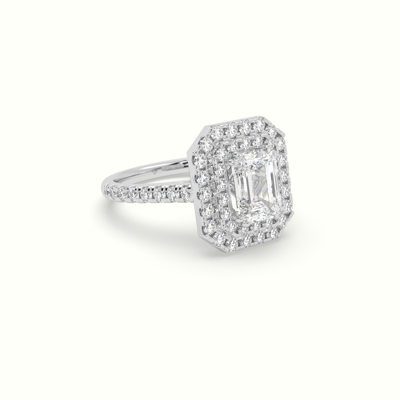 10K White Gold Emerald Cut Halo Diamond Engagement Ring