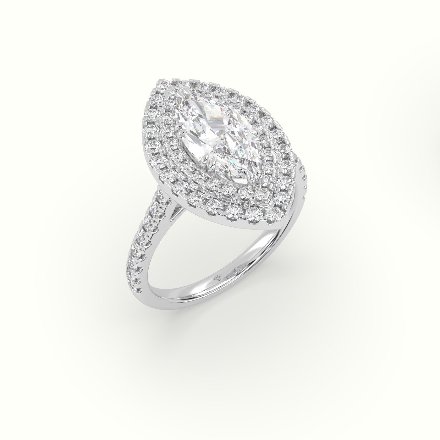 18K White Gold Marquise Cut Halo Diamond Engagement Ring