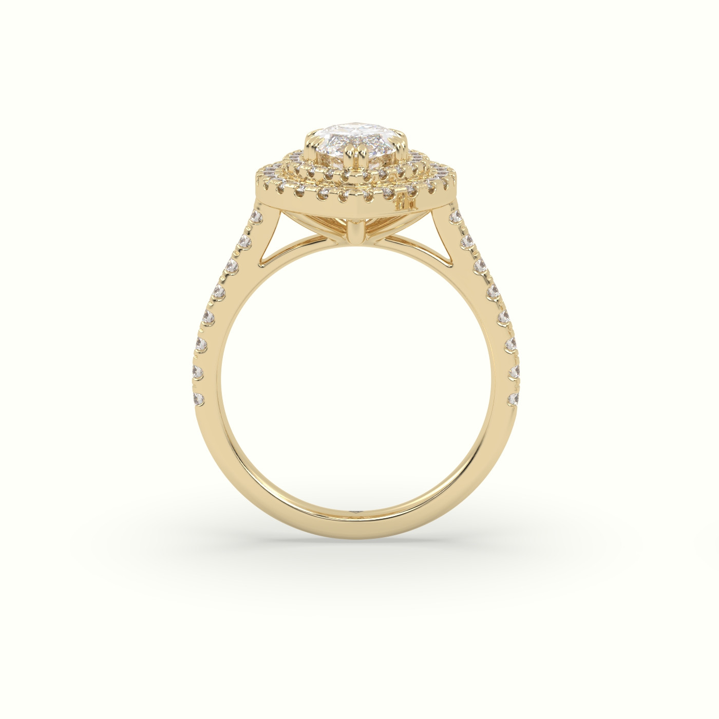 18K Yellow Gold Marquise Cut Halo Diamond Engagement Ring