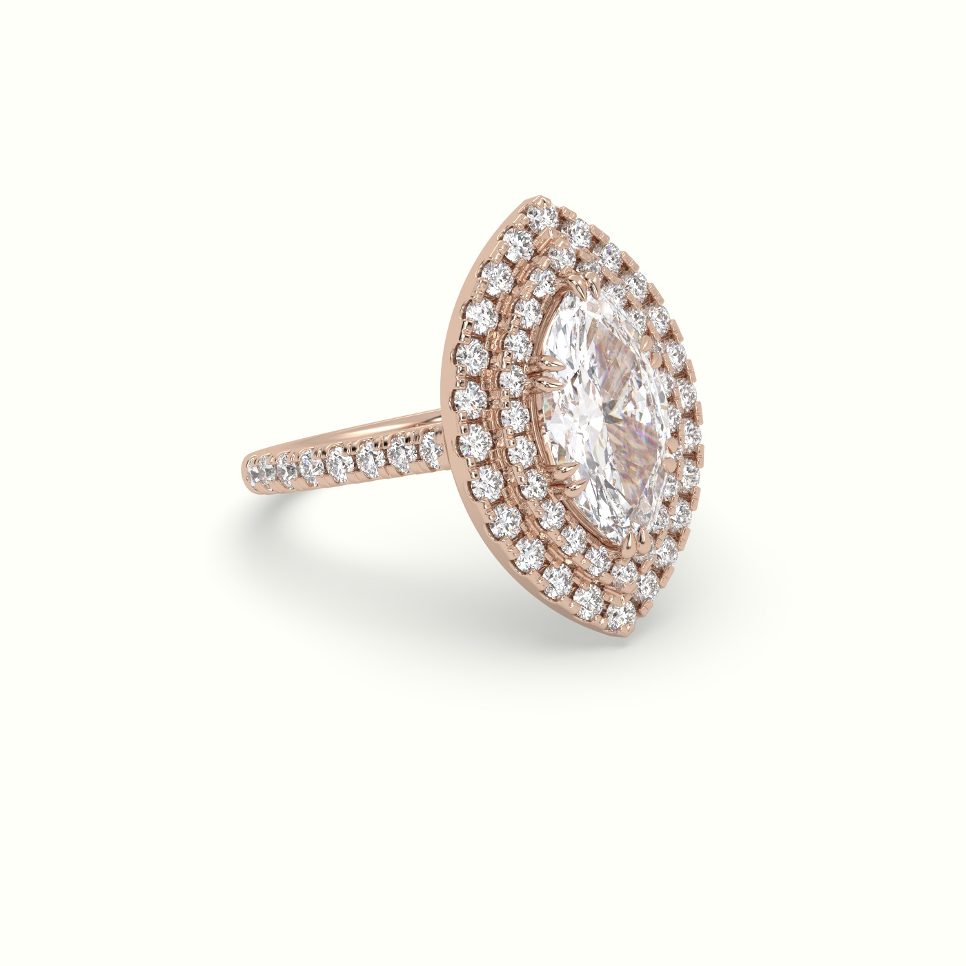 10K Rose Gold Marquise Cut Halo Diamond Engagement Ring