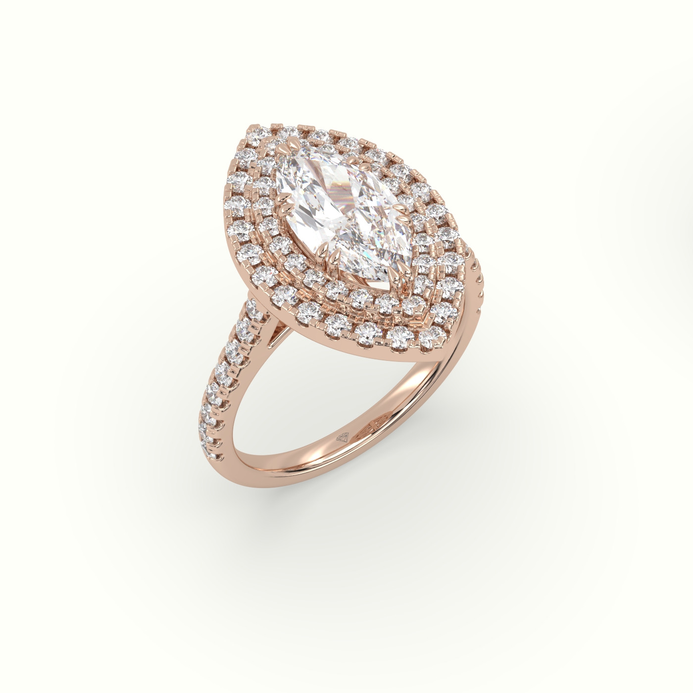 10K Rose Gold Marquise Cut Halo Diamond Engagement Ring