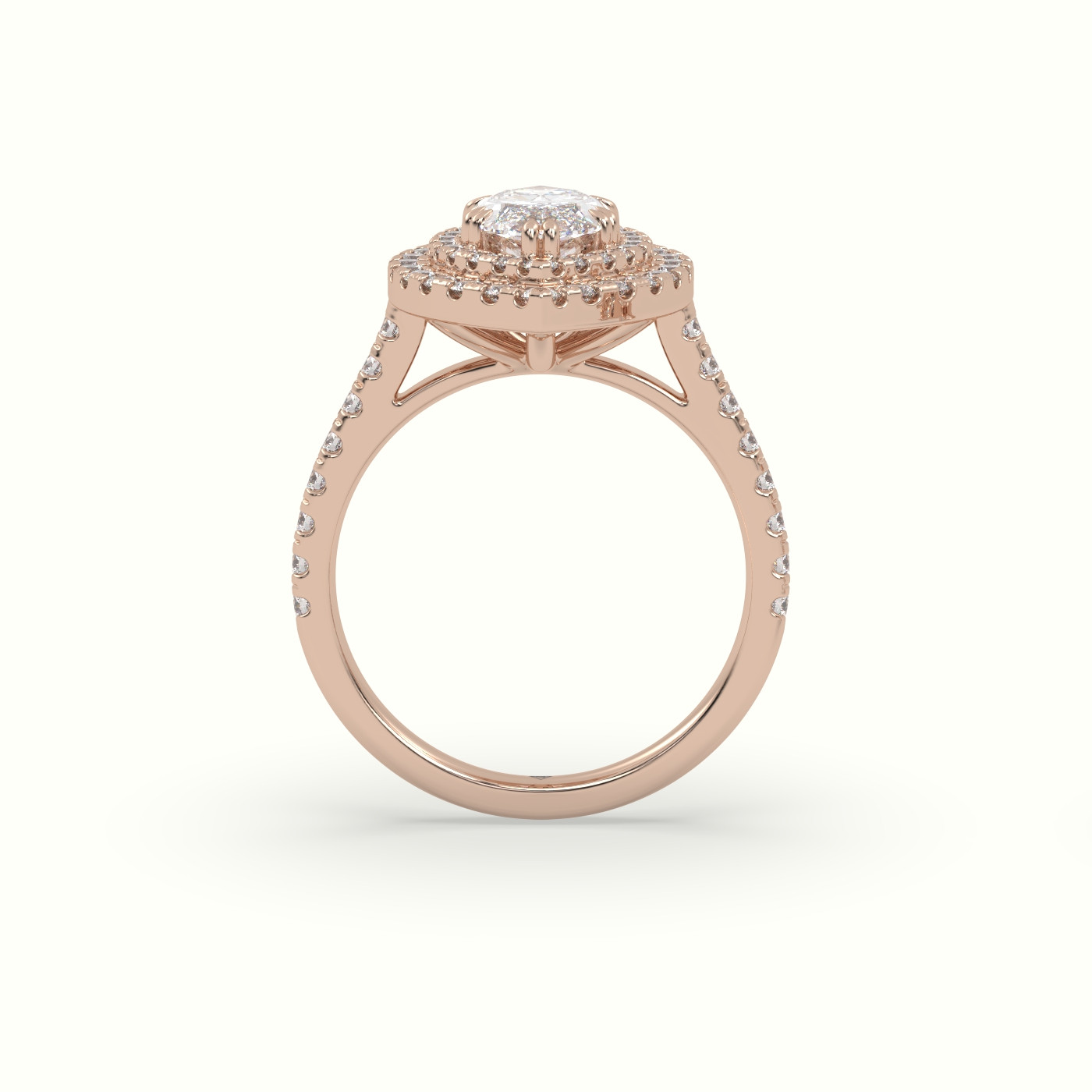 10K Rose Gold Marquise Cut Halo Diamond Engagement Ring