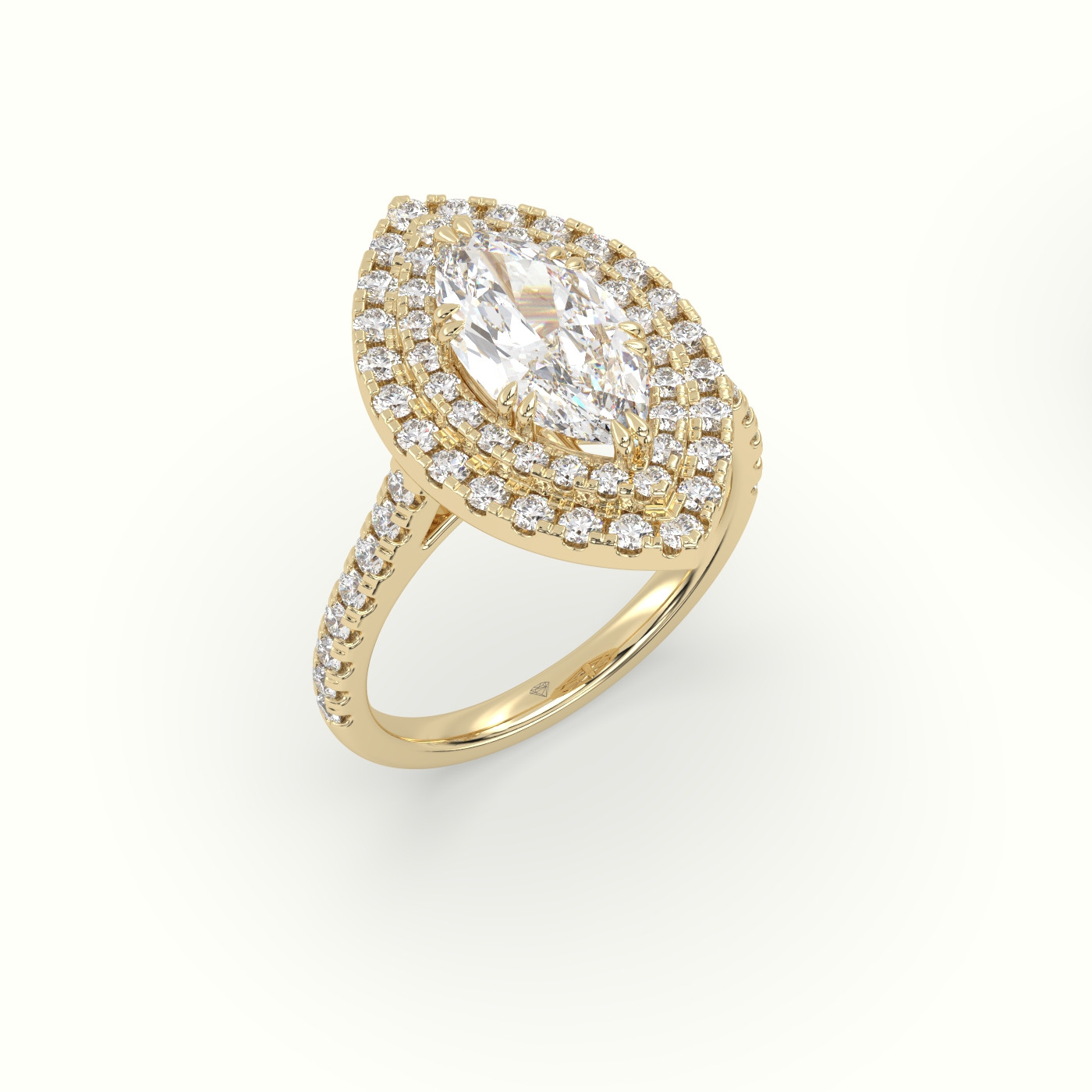 10K Yellow Gold Marquise Cut Halo Diamond Engagement Ring