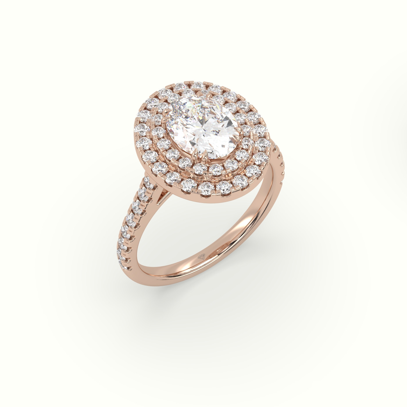 18K Rose Gold Oval Cut Diamond Halo Engagement Ring