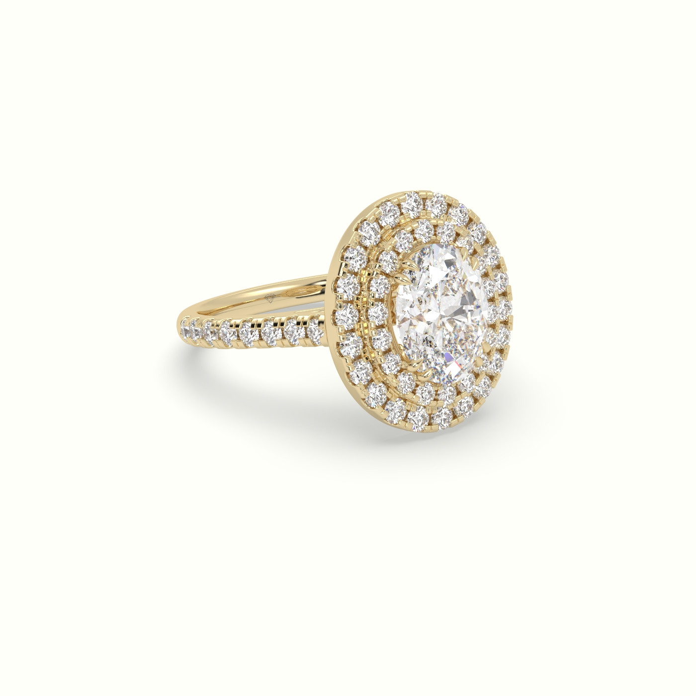 18K Yellow Gold Oval Cut Diamond Halo Engagement Ring