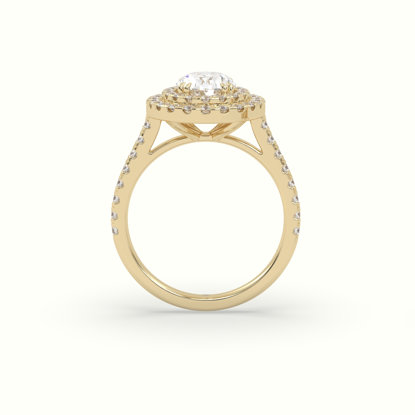 18K Yellow Gold Oval Cut Diamond Halo Engagement Ring