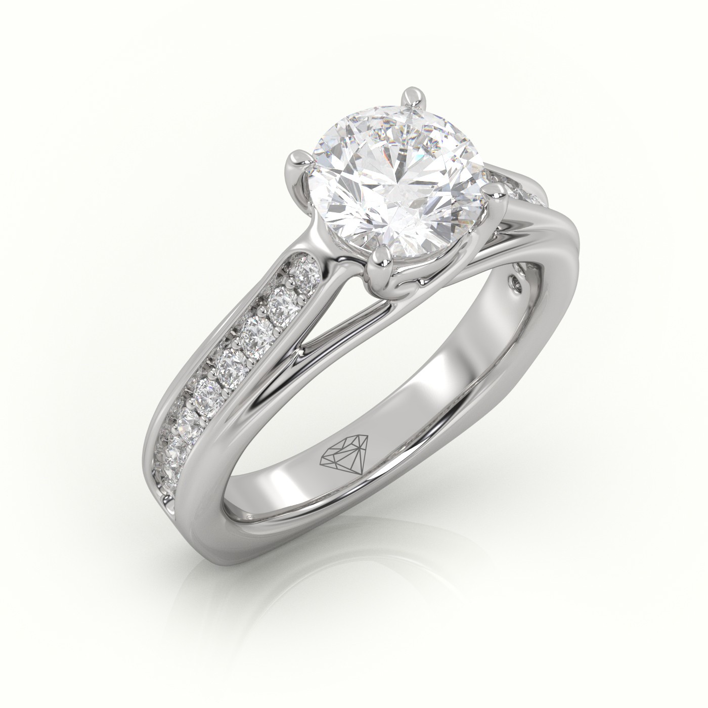 18K WHITE GOLD ROUND CUT DIAMOND CHANNEL SETTING ENGAGEMENT RING