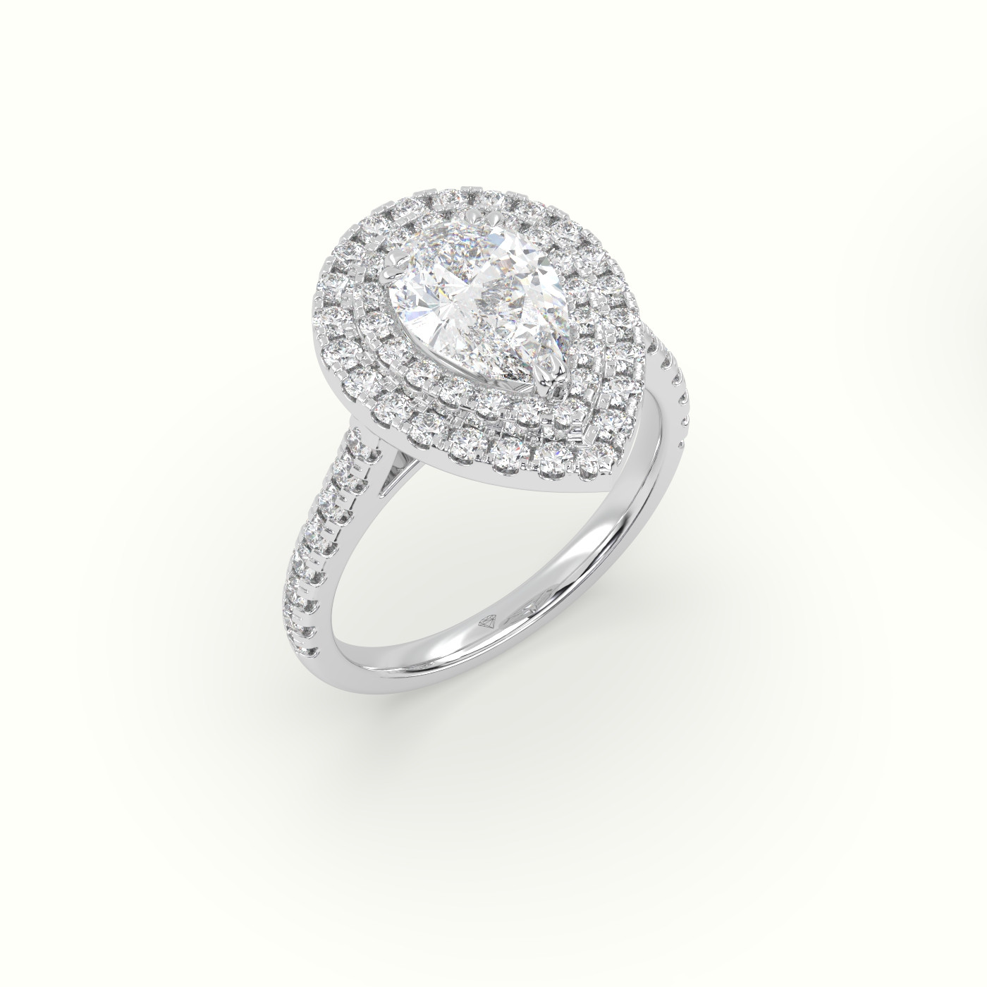 18K White Gold Pear Cut Diamond Halo Engagement Ring