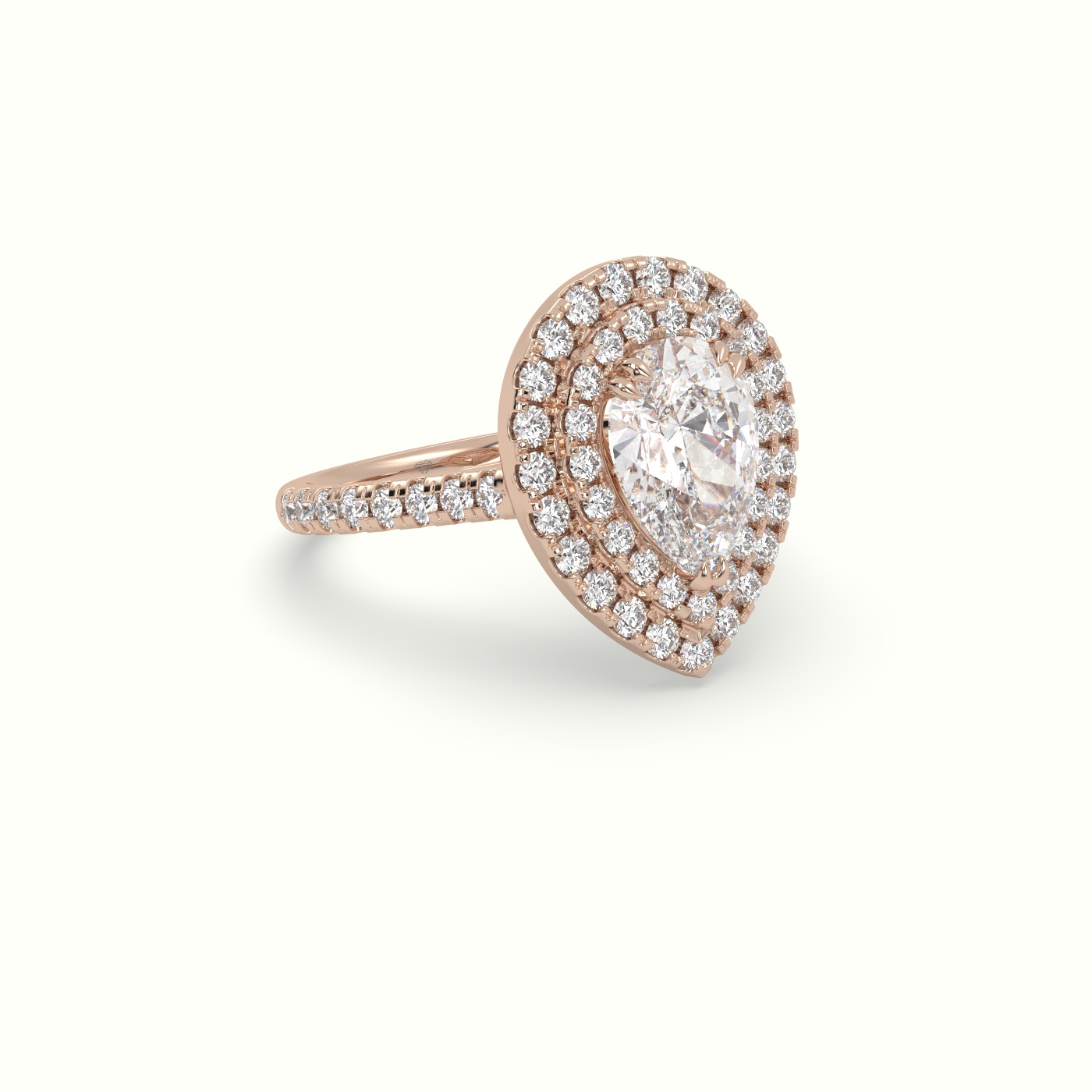 18K Rose Gold Pear Cut Diamond Halo Engagement Ring