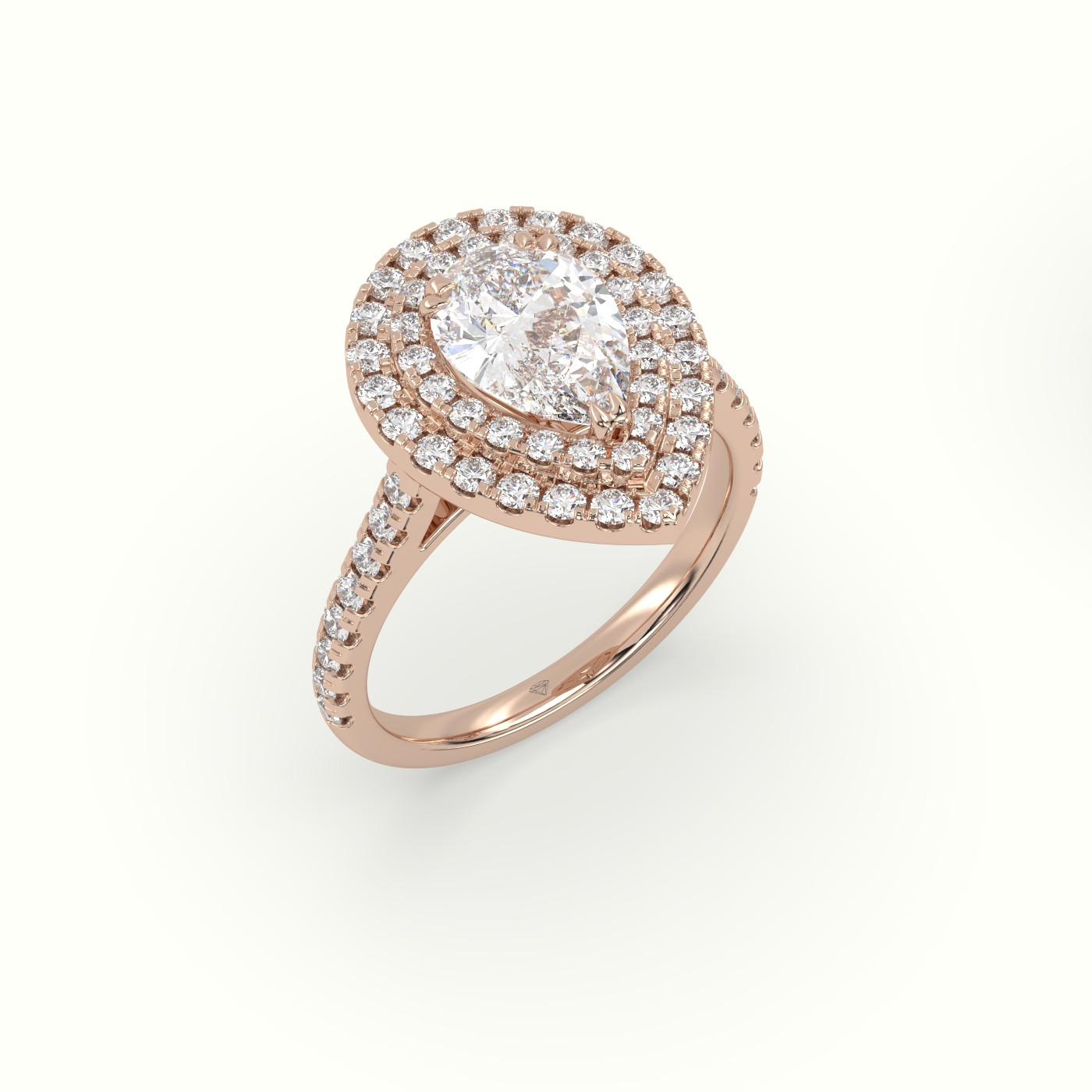 18K Rose Gold Pear Cut Diamond Halo Engagement Ring