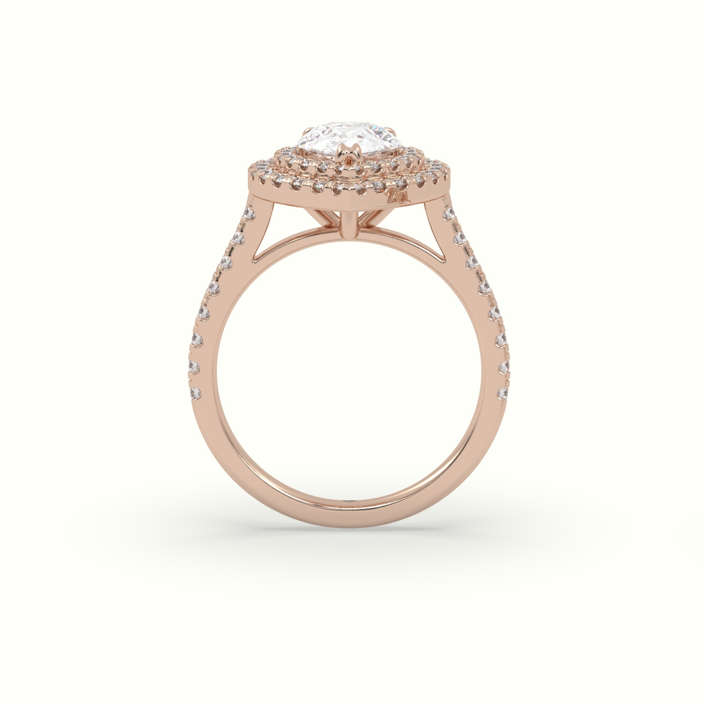 10K Rose Gold Pear Cut Diamond Halo Engagement Ring