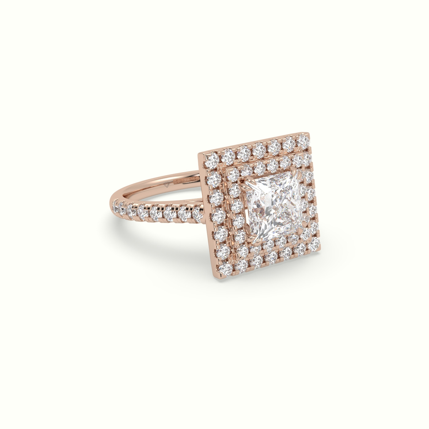 18K Rose Gold Princess Cut Diamond Halo Engagement Ring