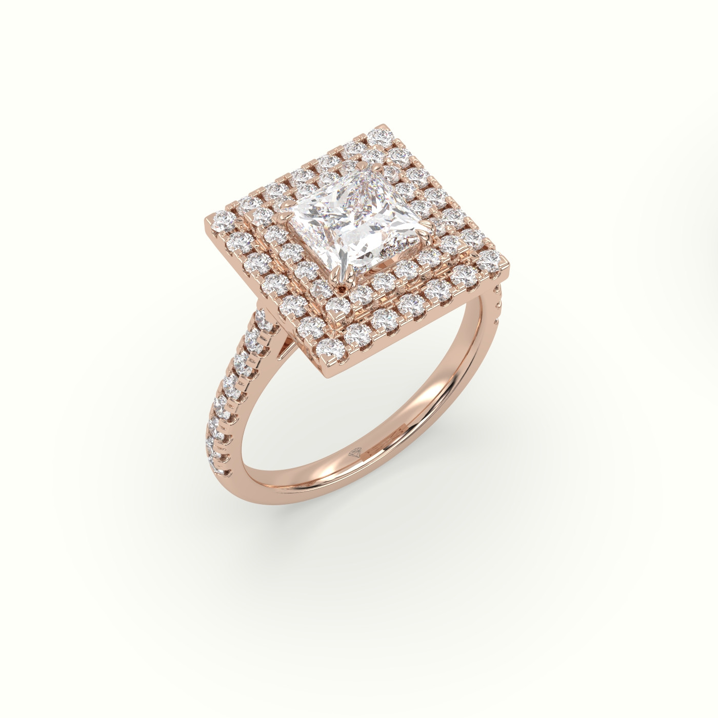 18K Rose Gold Princess Cut Diamond Halo Engagement Ring