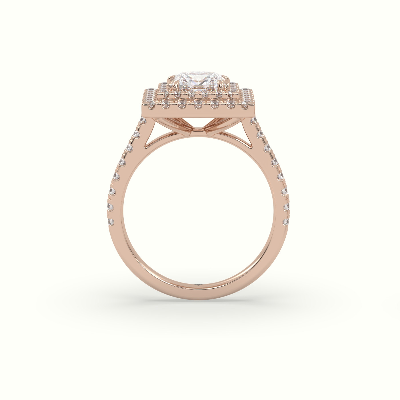 18K Rose Gold Princess Cut Diamond Halo Engagement Ring