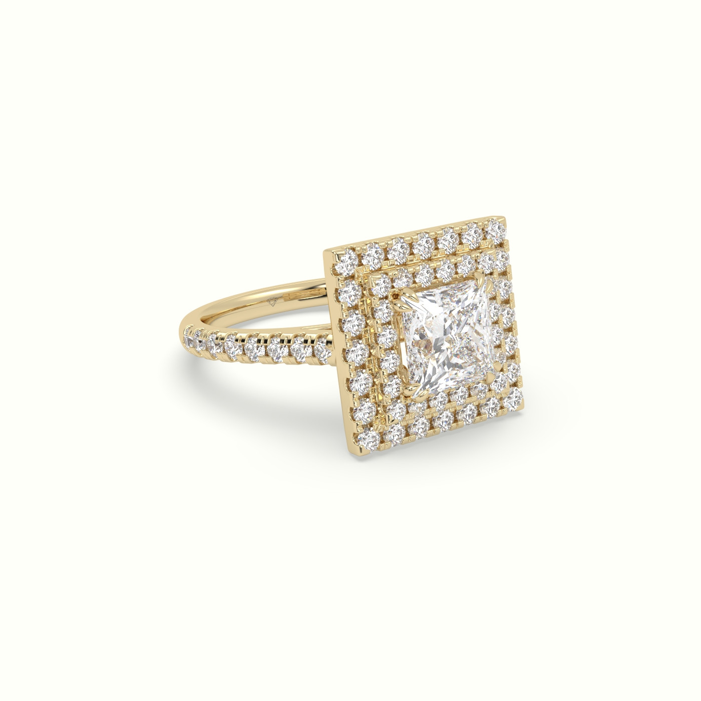 18K Yellow Gold Princess Cut Diamond Halo Engagement Ring