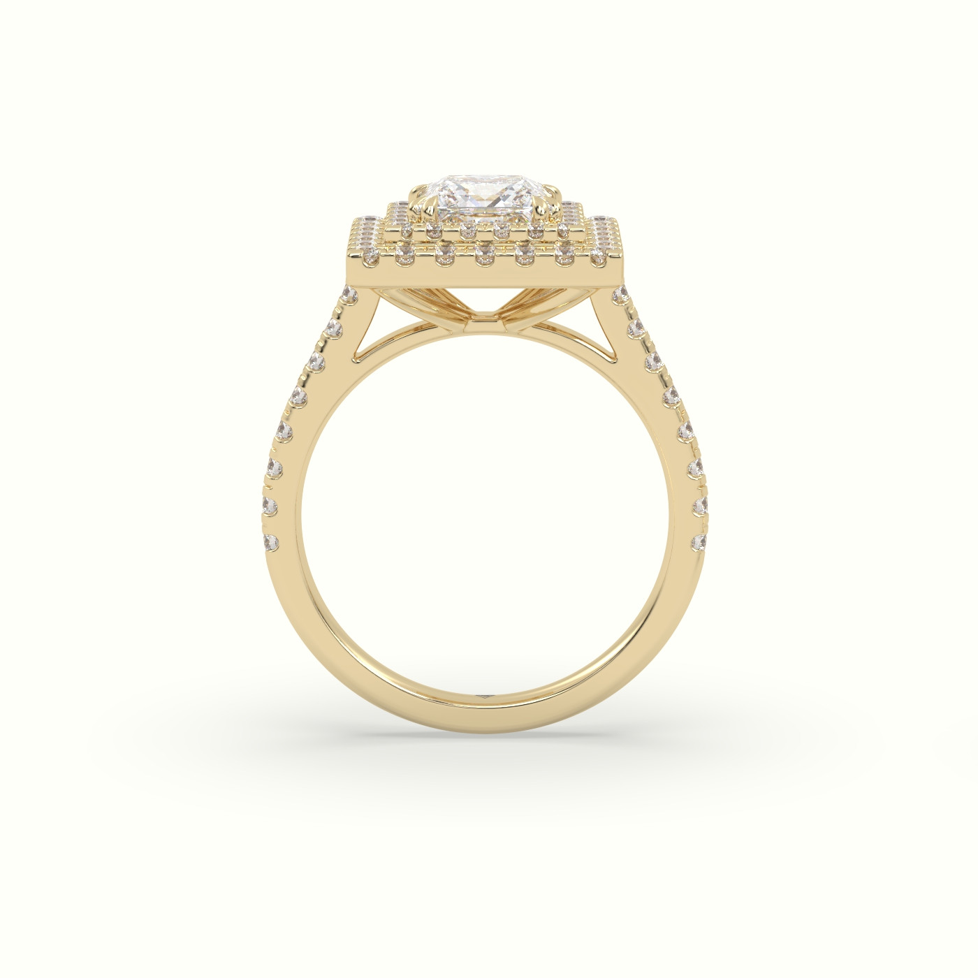 18K Yellow Gold Princess Cut Diamond Halo Engagement Ring