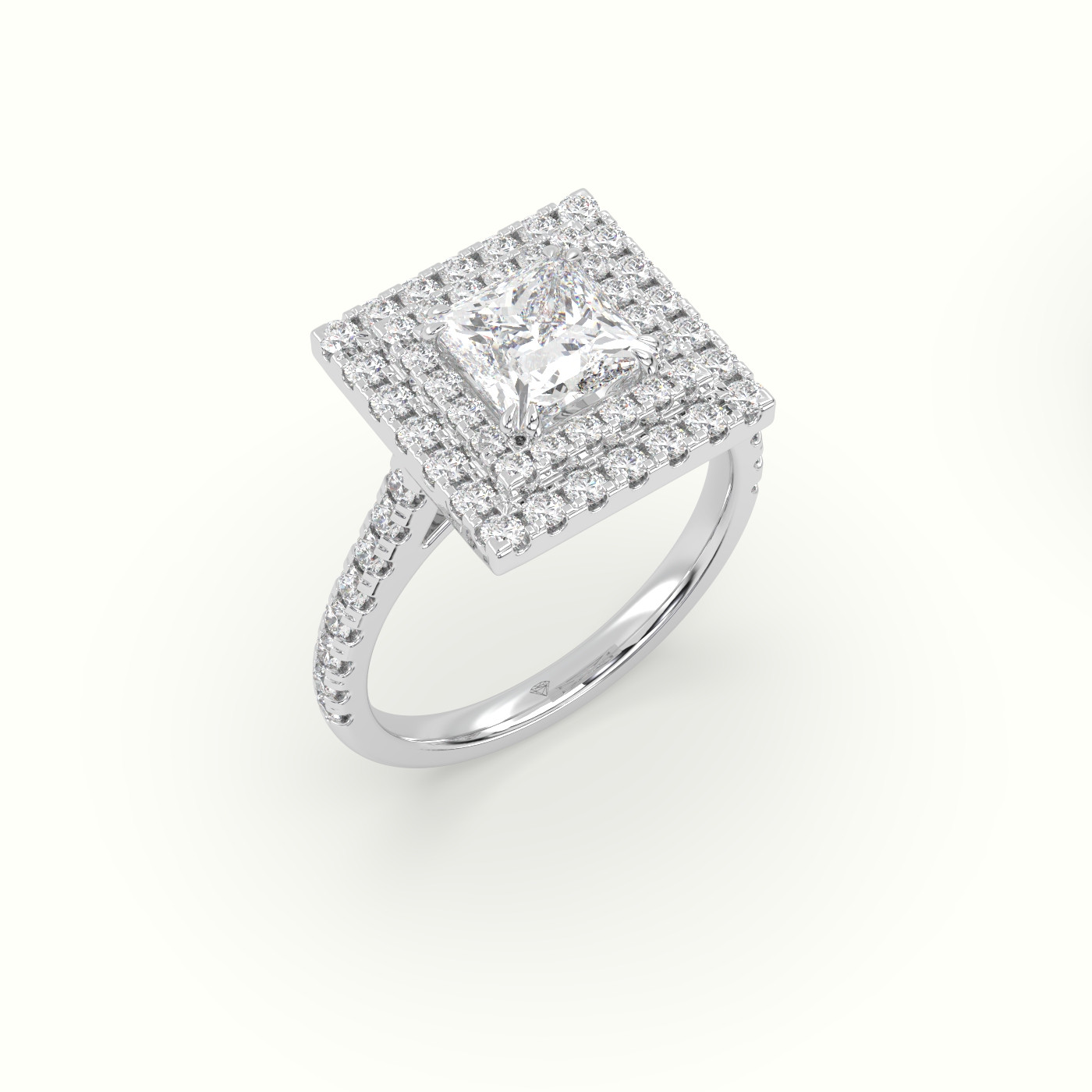 10K White Gold Princess Cut Diamond Halo Engagement Ring