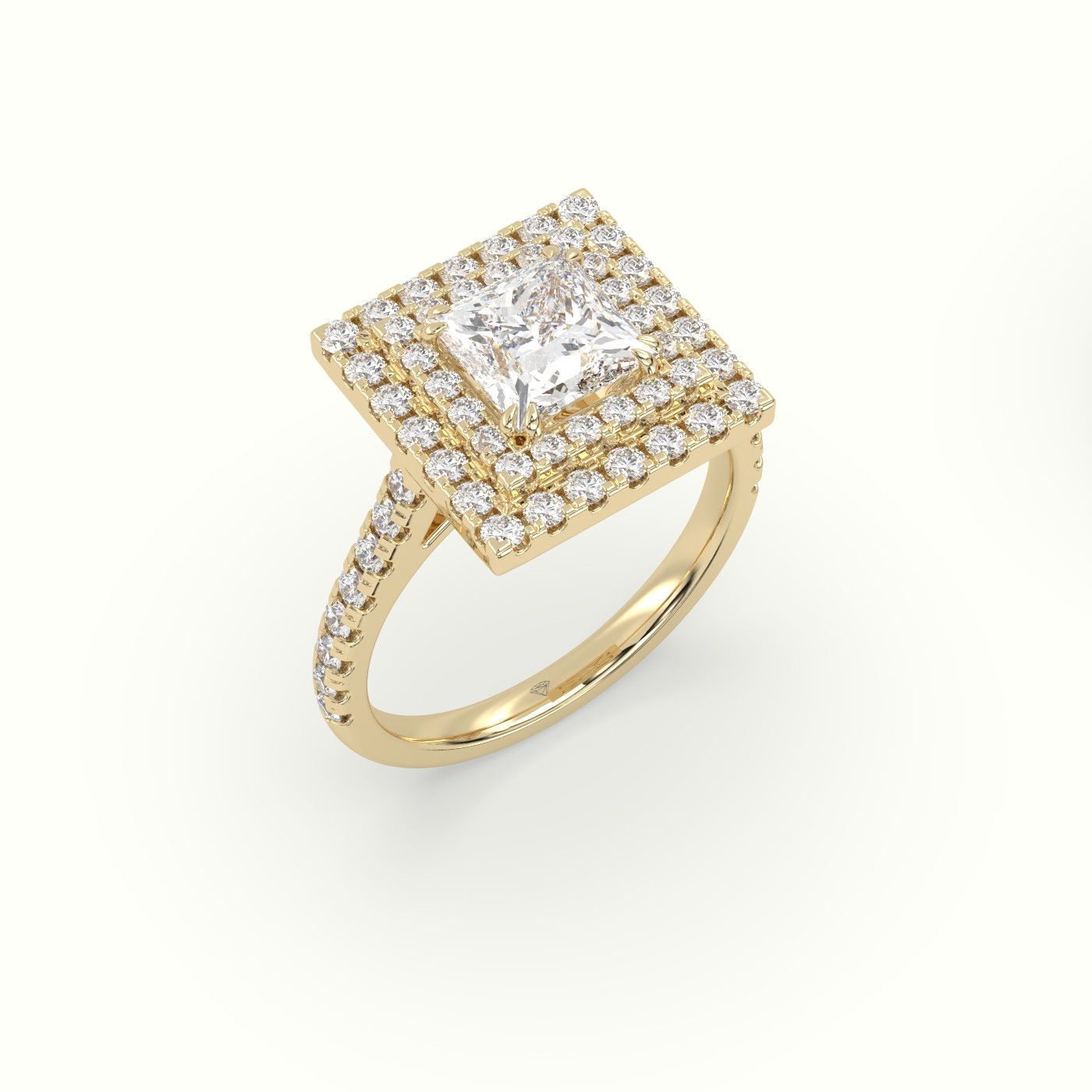 10K Yellow Gold Princess Cut Diamond Halo Engagement Ring
