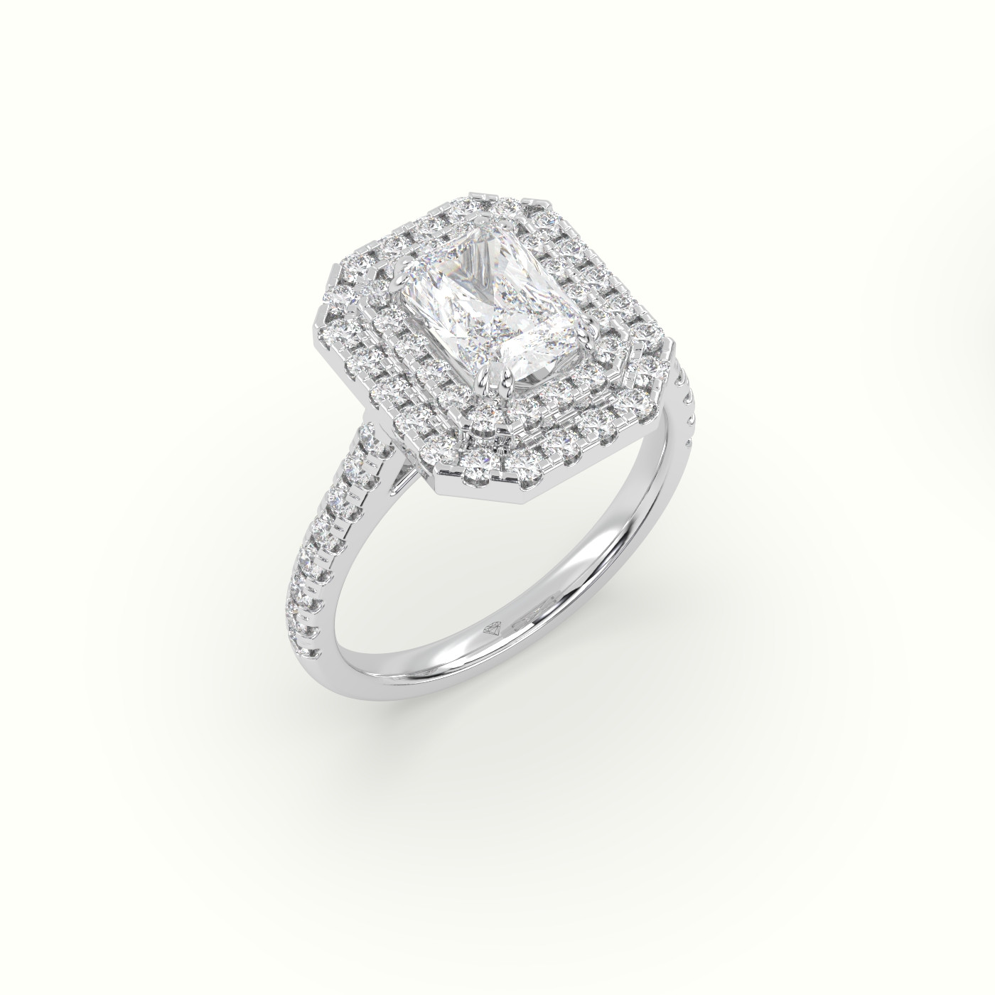 18K White Gold Radiant Cut Diamond Halo Engagement Ring
