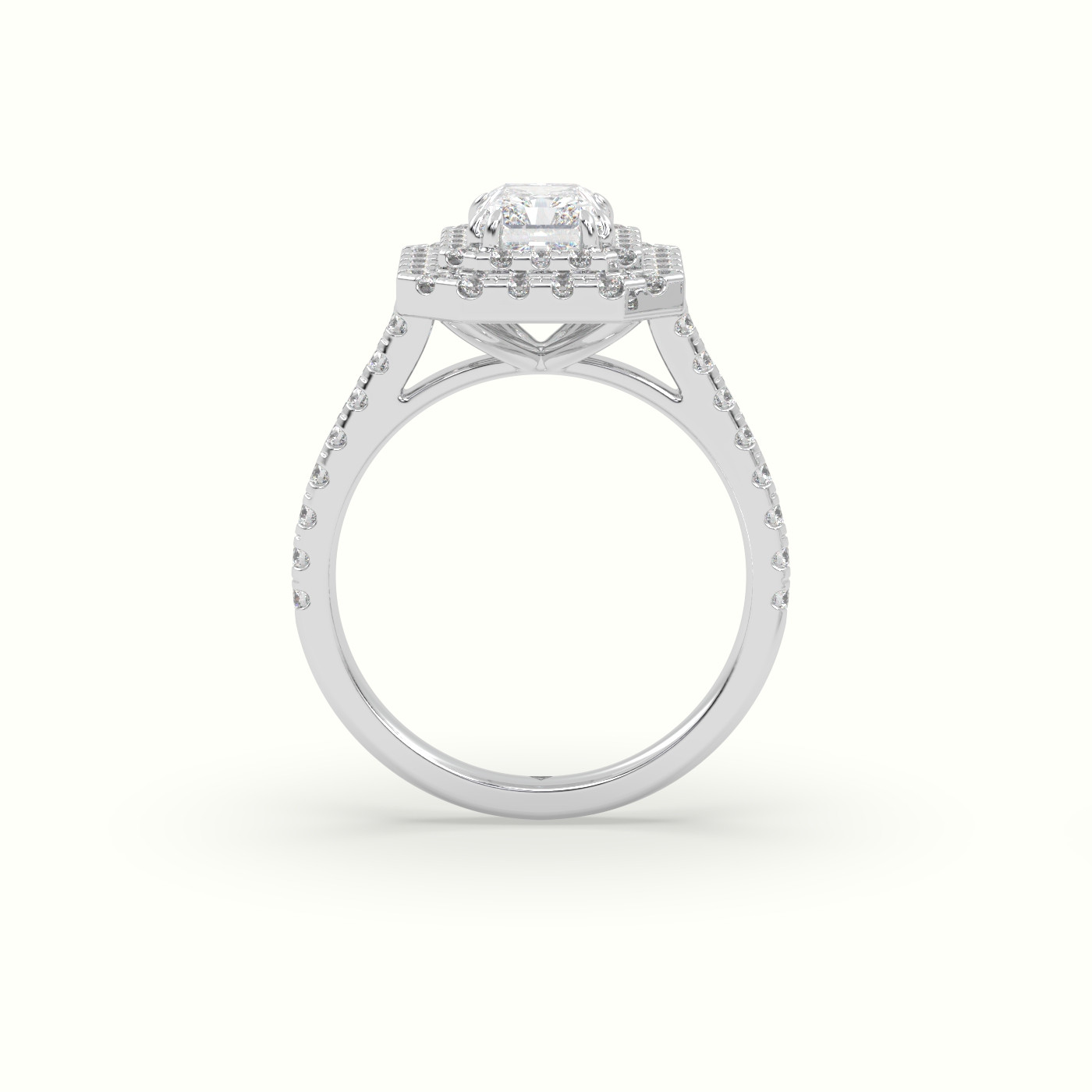18K White Gold Radiant Cut Diamond Halo Engagement Ring