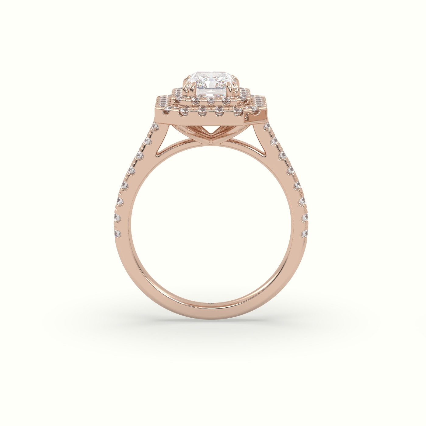 18K Rose Gold Radiant Cut Diamond Halo Engagement Ring