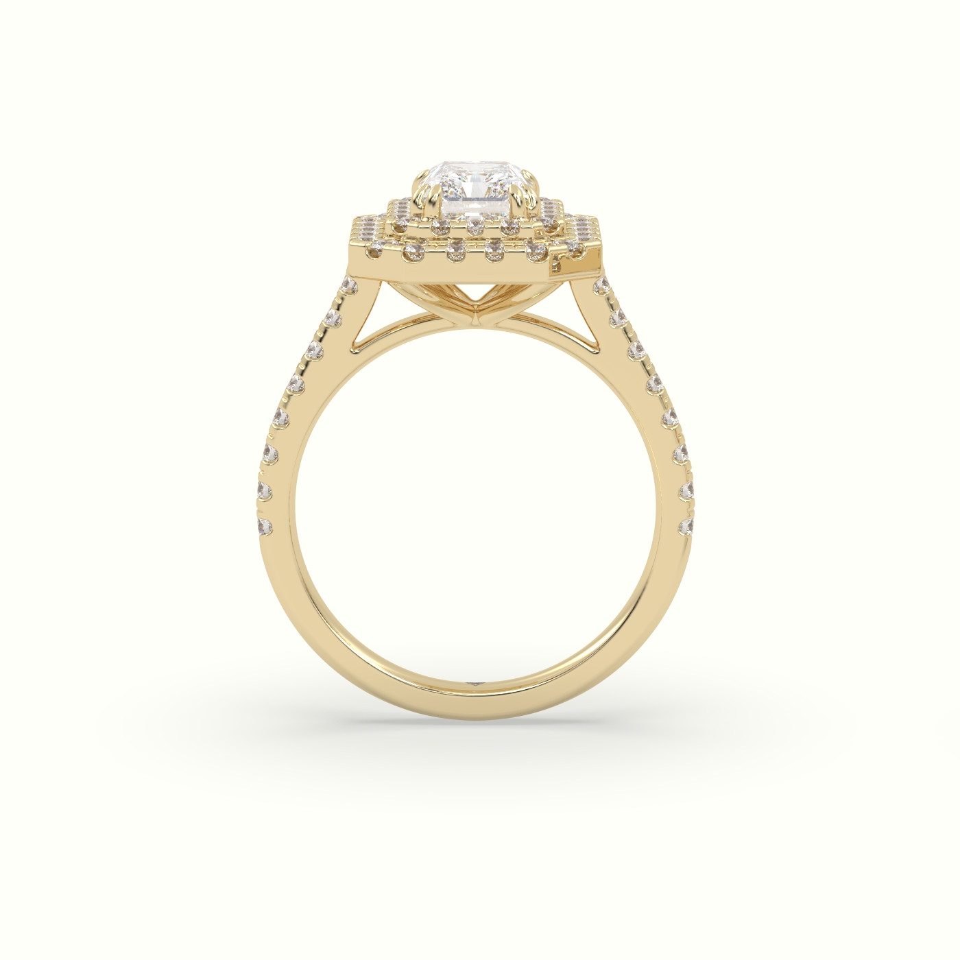 18K Yellow Gold Radiant Cut Diamond Halo Engagement Ring