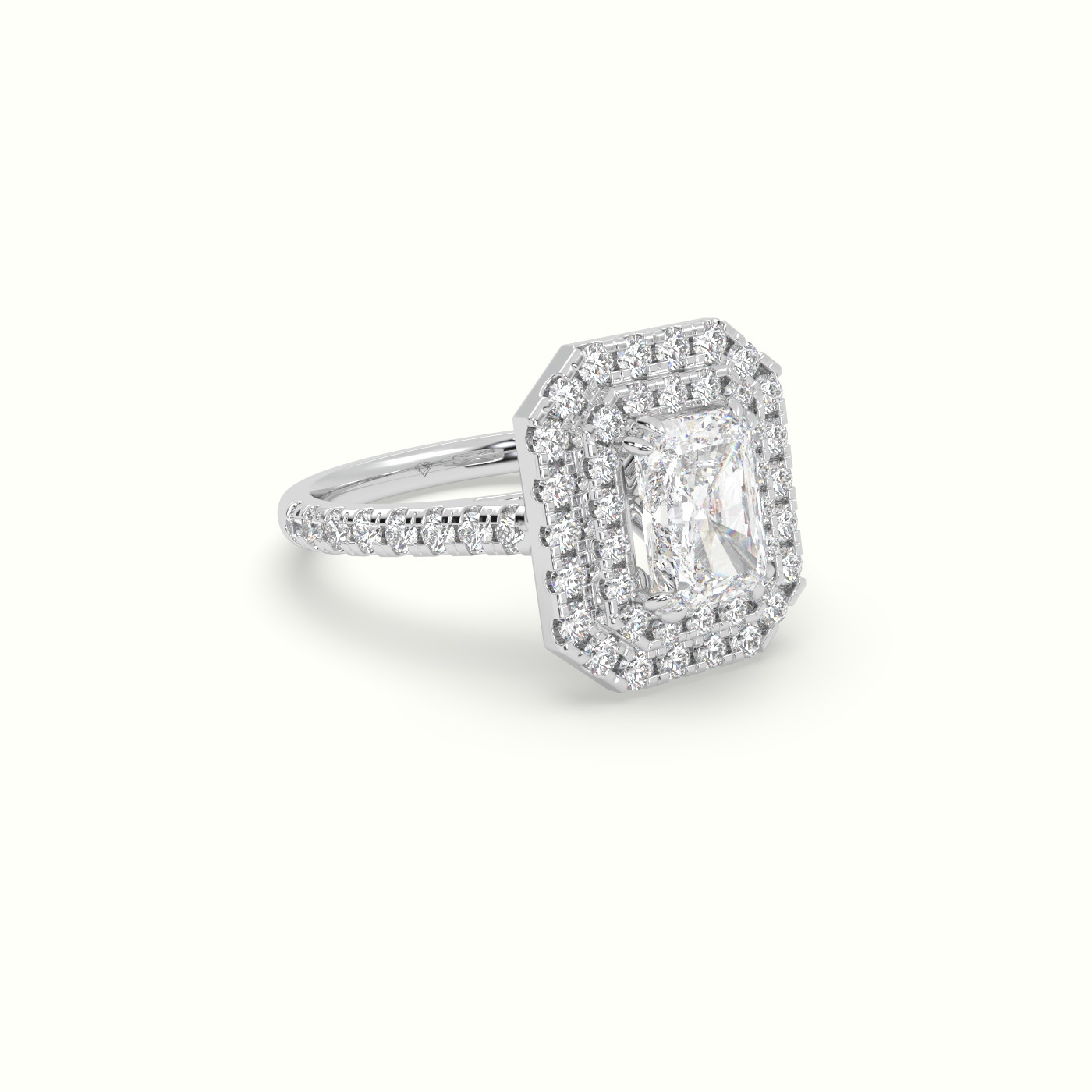 10K White Gold Radiant Cut Diamond Halo Engagement Ring