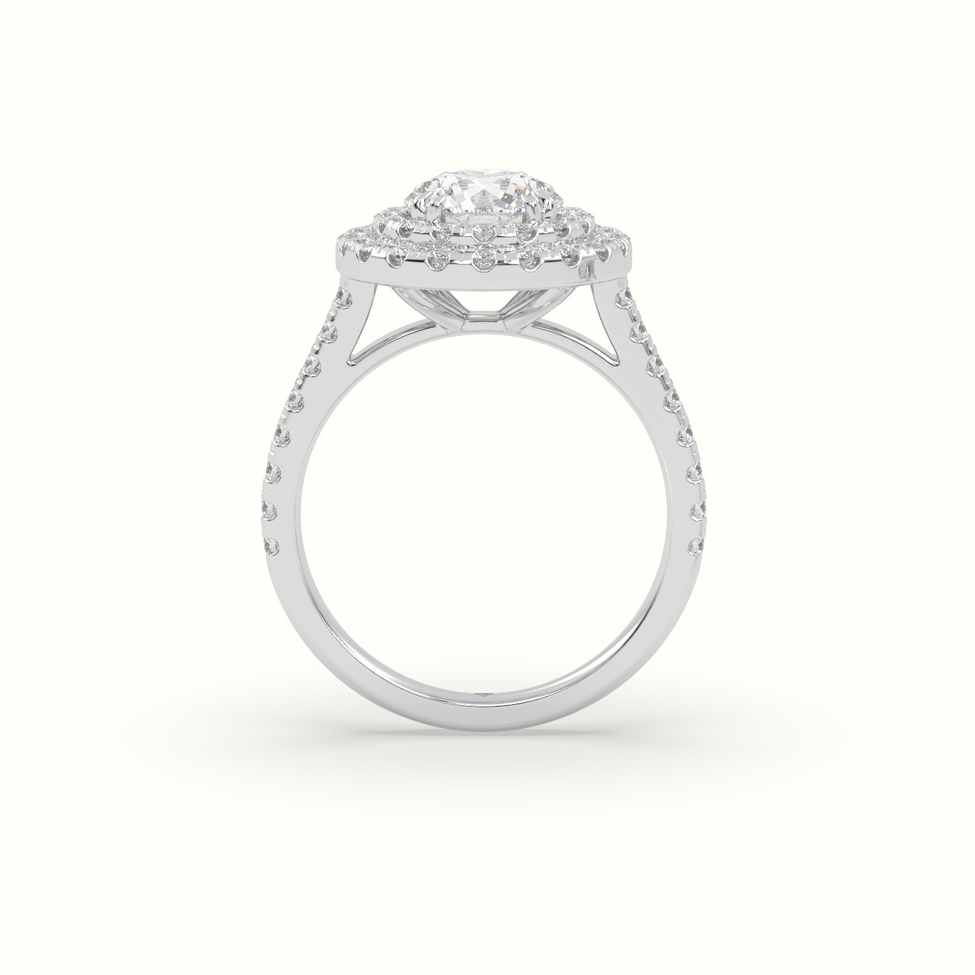 18K White Gold Round Cut Diamond Halo Engagement Ring