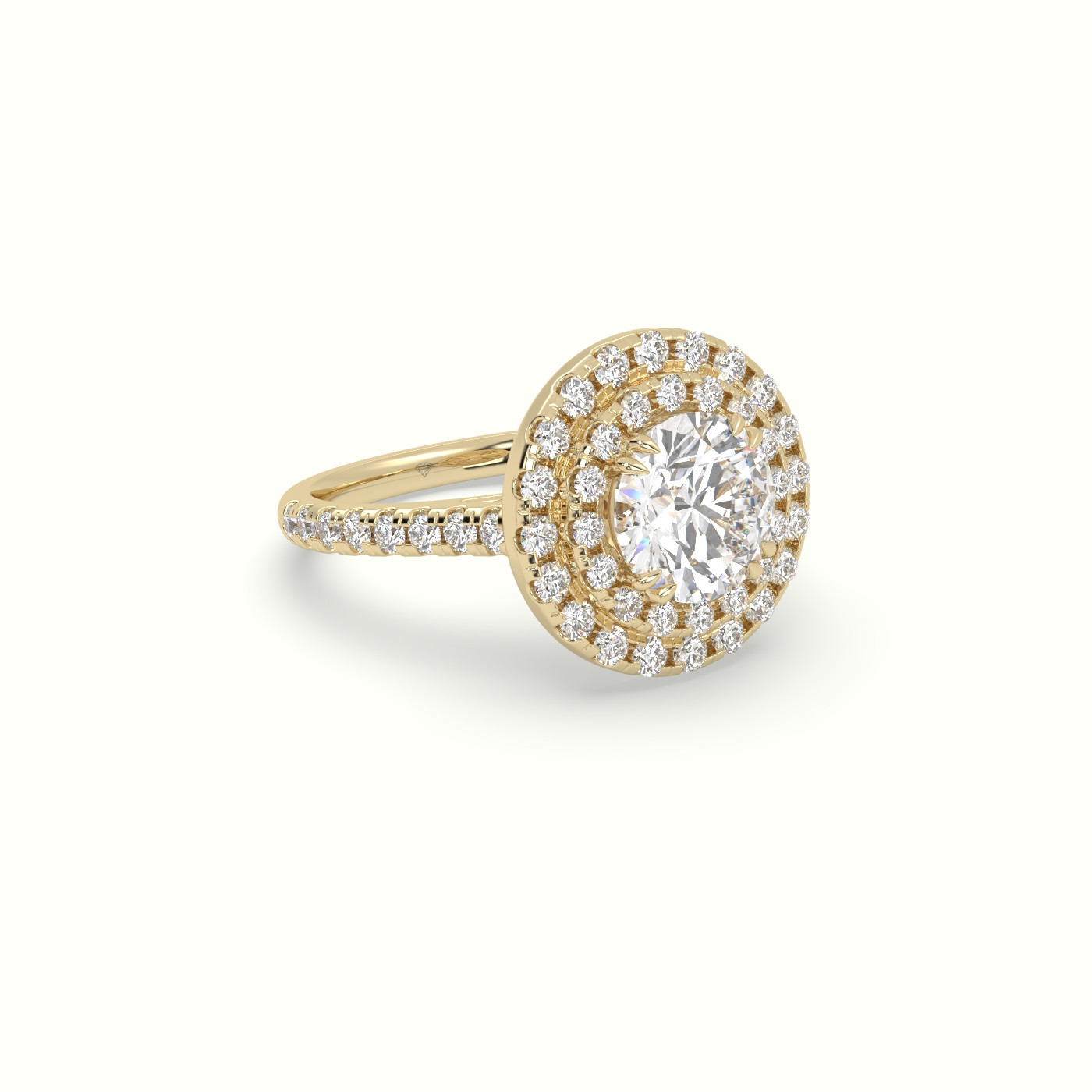 18K Yellow Gold Round Cut Diamond Halo Engagement Ring