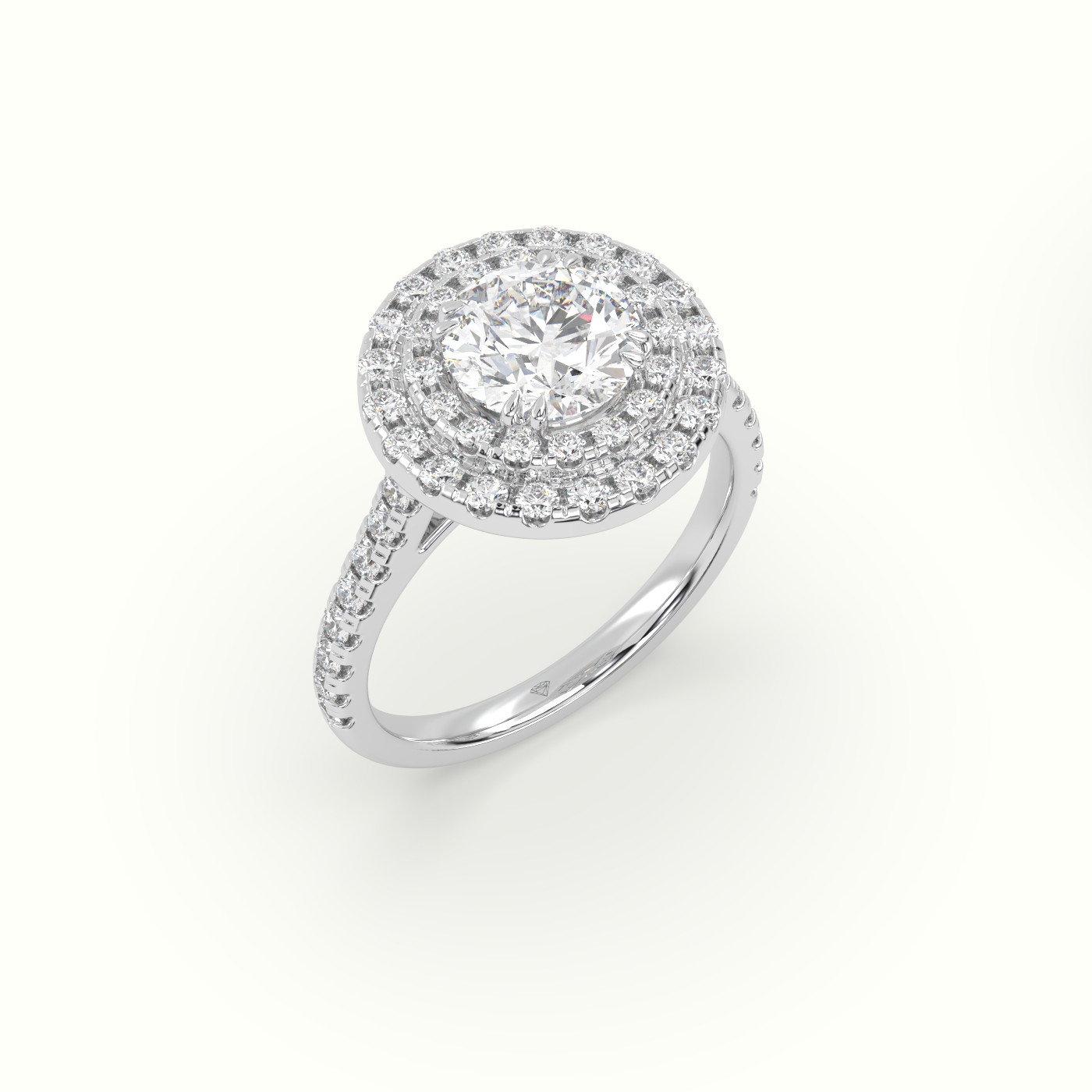 10K White Gold Round Cut Diamond Halo Engagement Ring