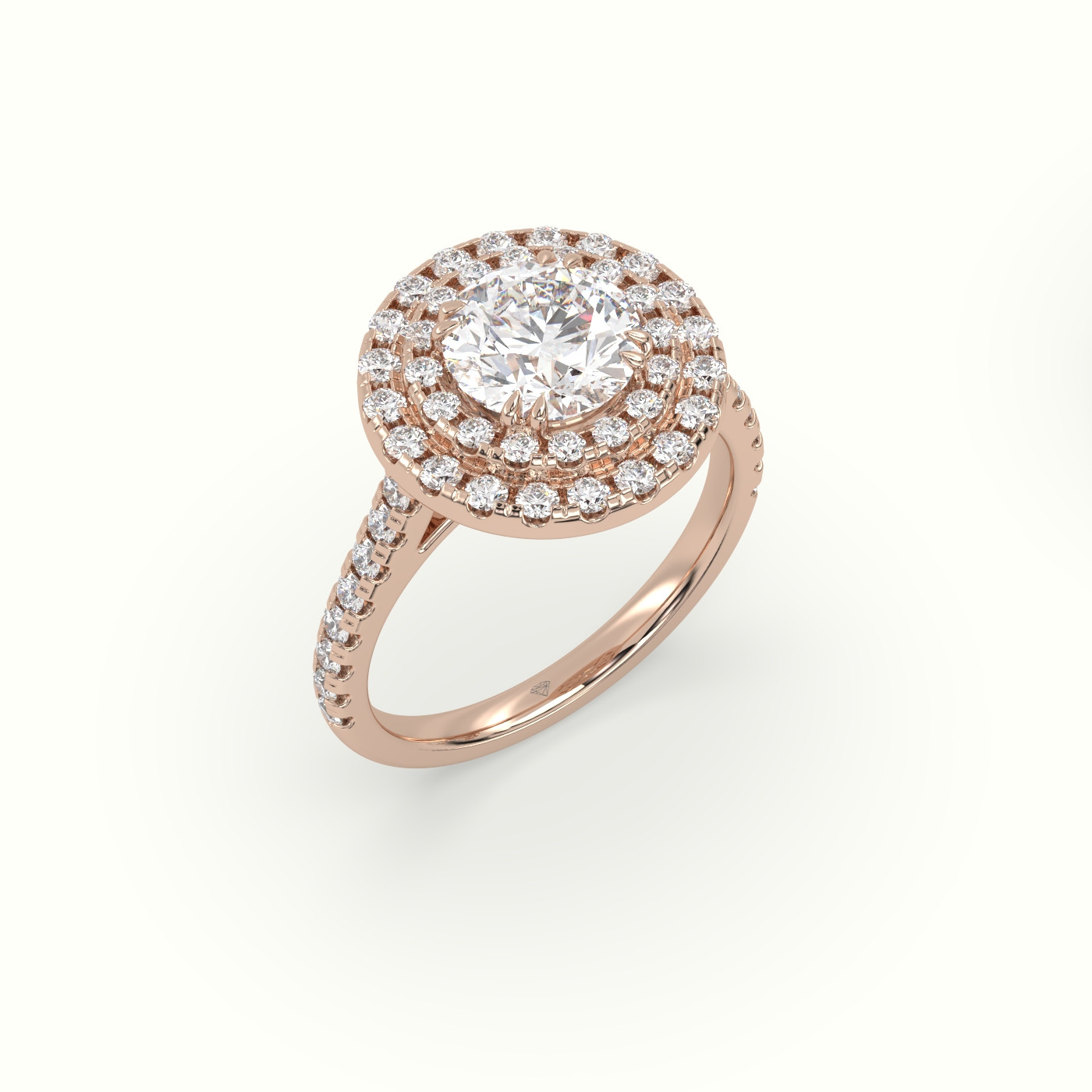 10K Rose Gold Round Cut Diamond Halo Engagement Ring