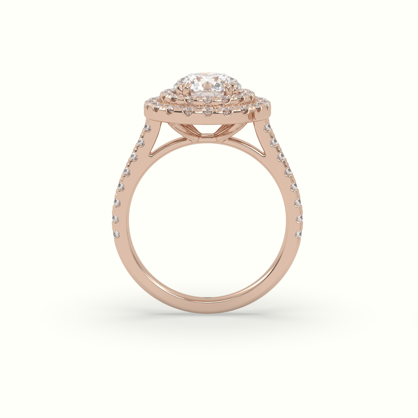 10K Rose Gold Round Cut Diamond Halo Engagement Ring