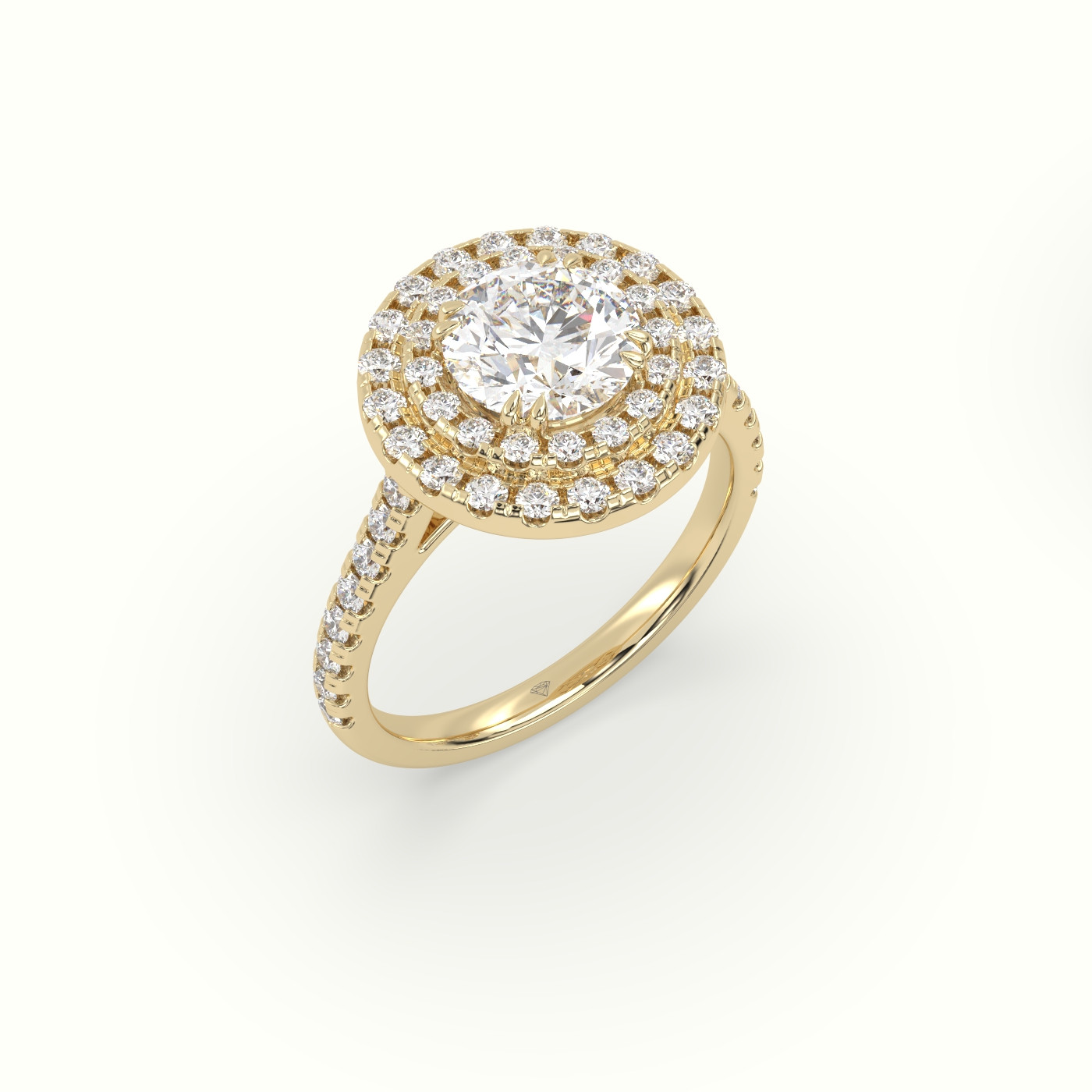 10K Yellow Gold Round Cut Diamond Halo Engagement Ring