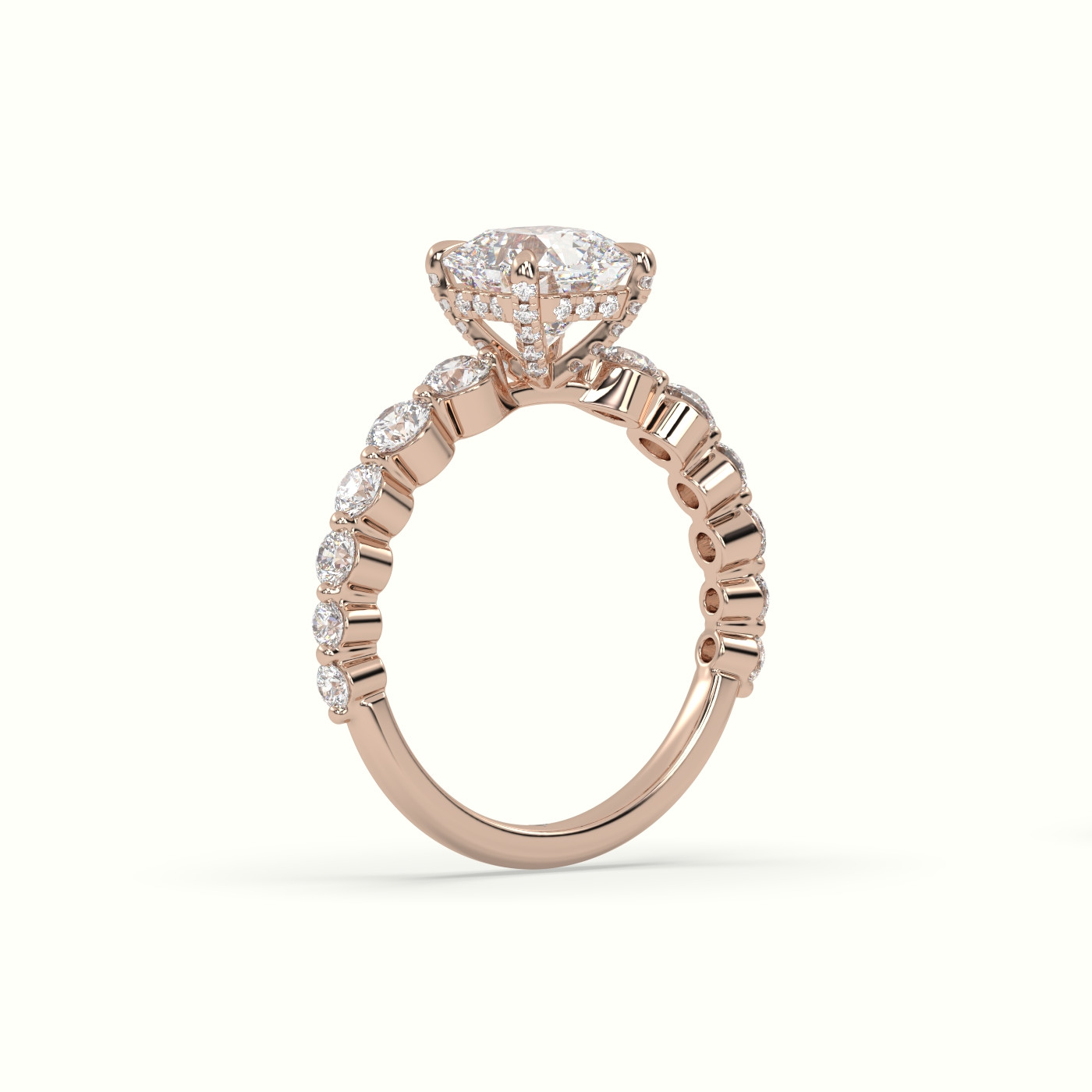 18K Rose Gold Asscher Cut Diamond Engagement Ring with Side Stones