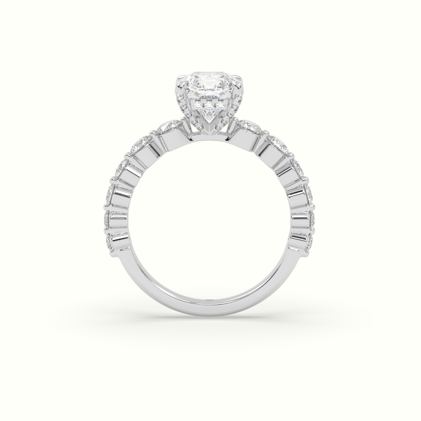 10K White Gold Asscher Cut Diamond Engagement Ring with Side Stones